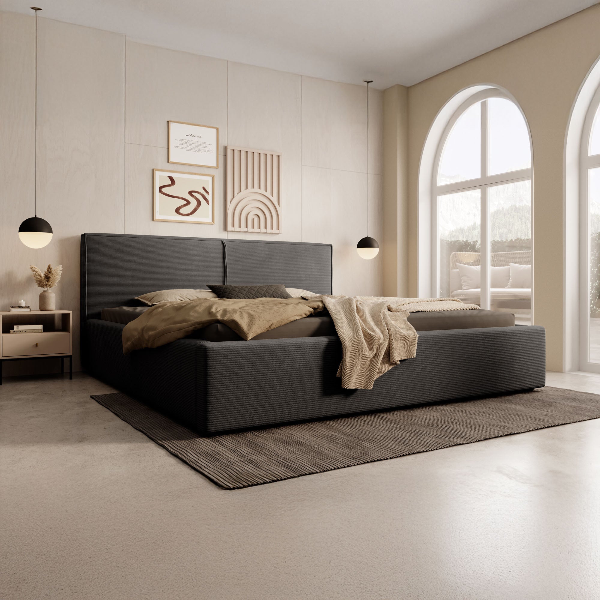 Infinity - Tweepersoonsbed - Ribstof zwart - 180x200 cm
