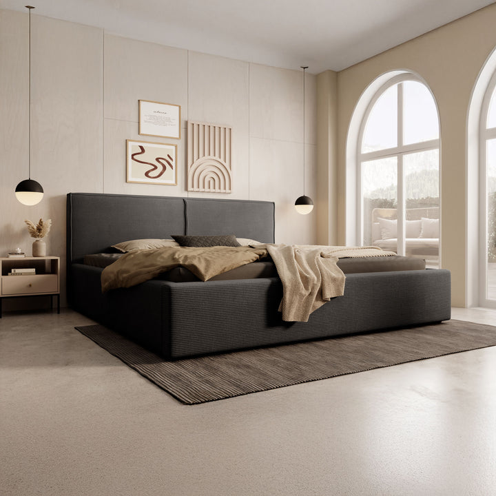 Infinity - Tweepersoonsbed - Ribstof zwart - 180x200 cm