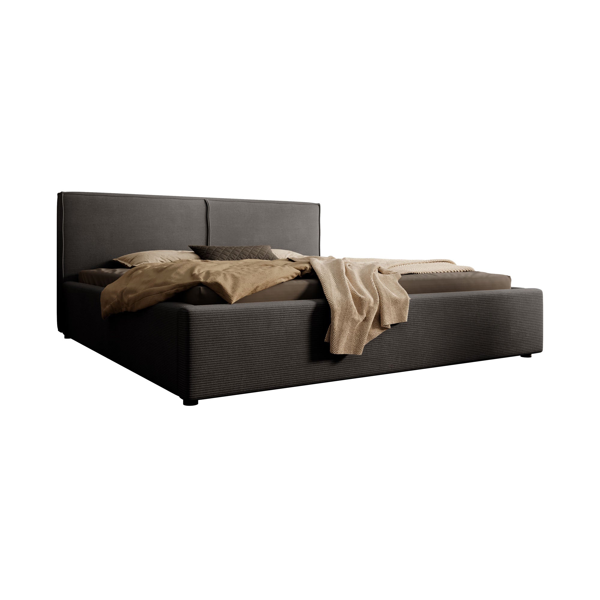 Infinity - Tweepersoonsbed - Ribstof zwart - 180x200 cm