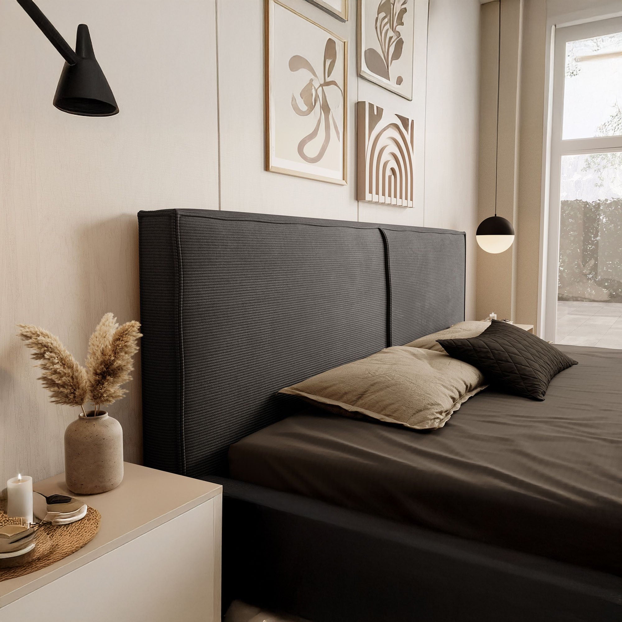 Infinity - Tweepersoonsbed - Ribstof zwart - 180x200 cm