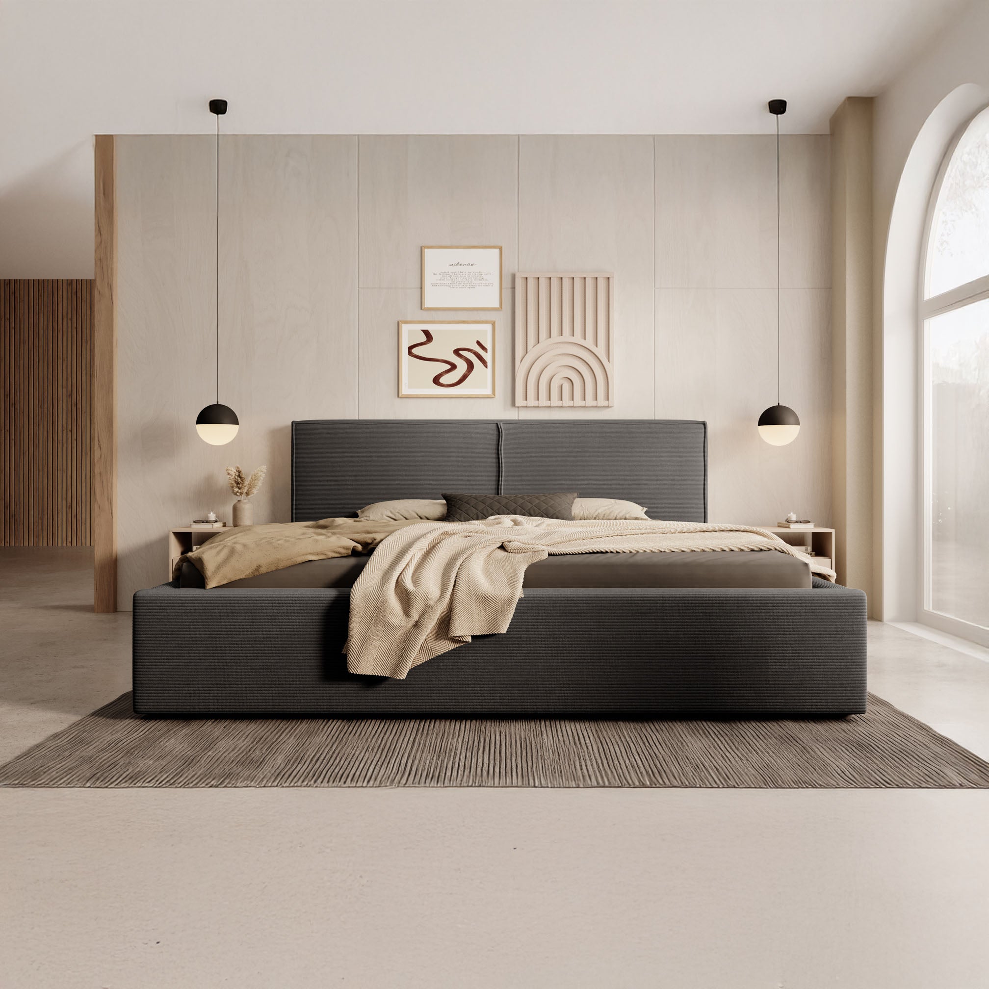 Infinity - Tweepersoonsbed - Ribstof zwart - 180x200 cm
