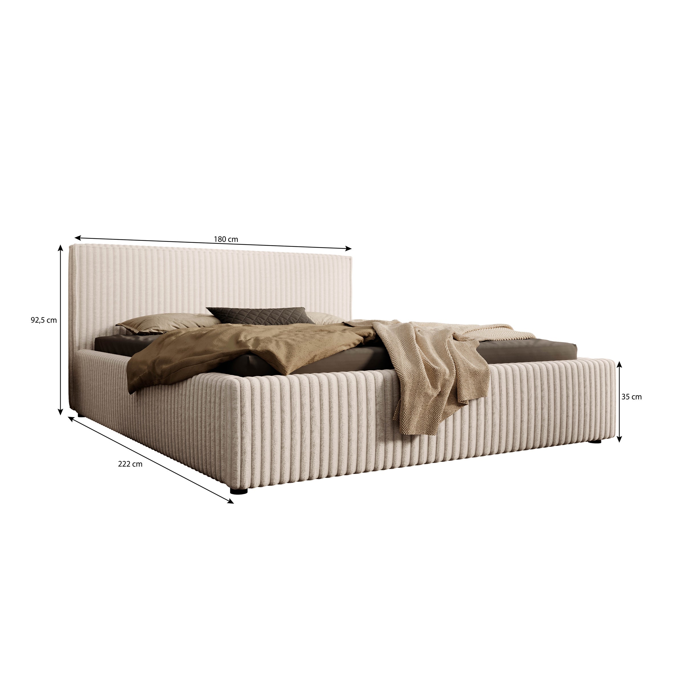 Infinity - Tweepersoonsbed - Fluffy ribstof grijs - 180x200 cm
