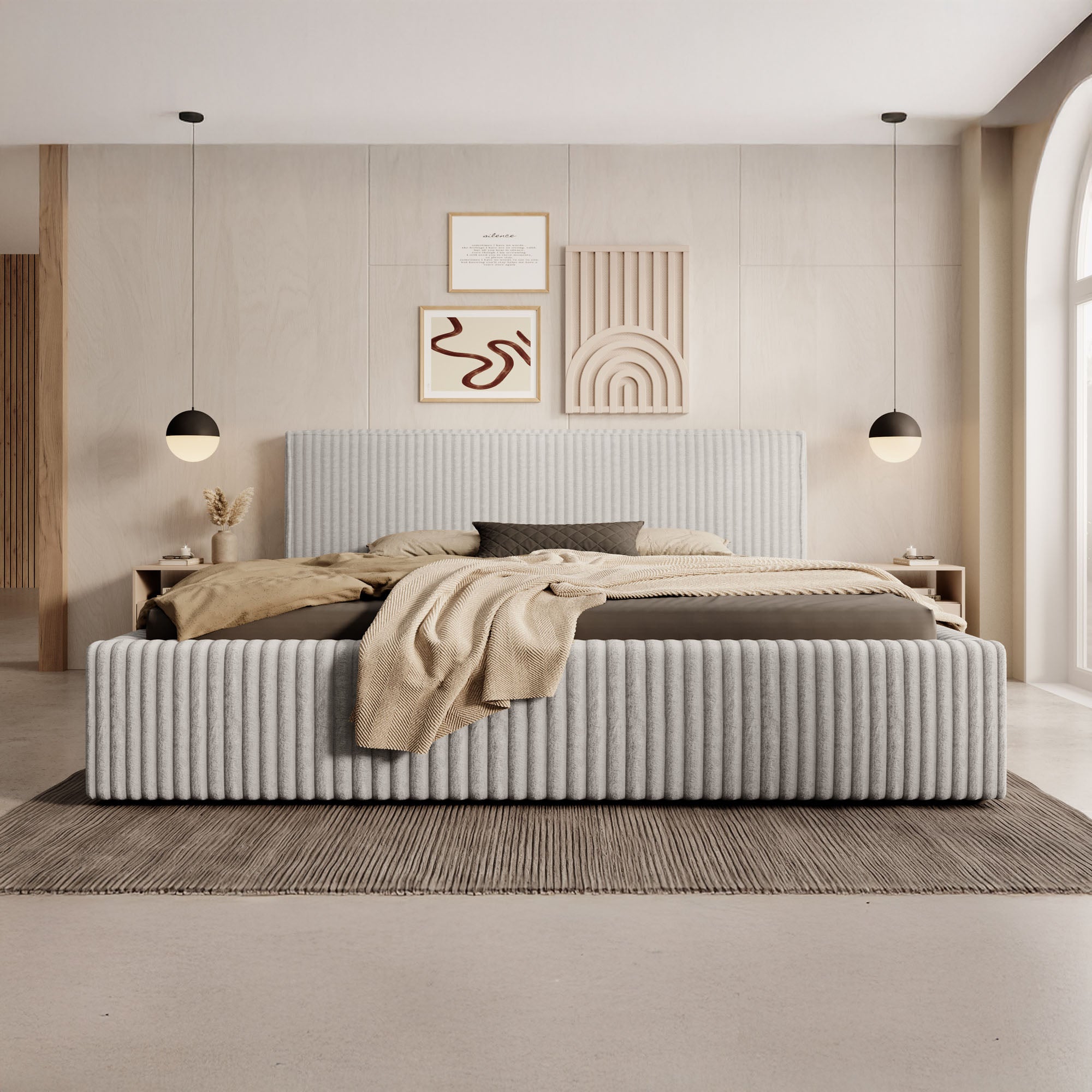 Infinity - Tweepersoonsbed - Fluffy ribstof grijs - 180x200 cm