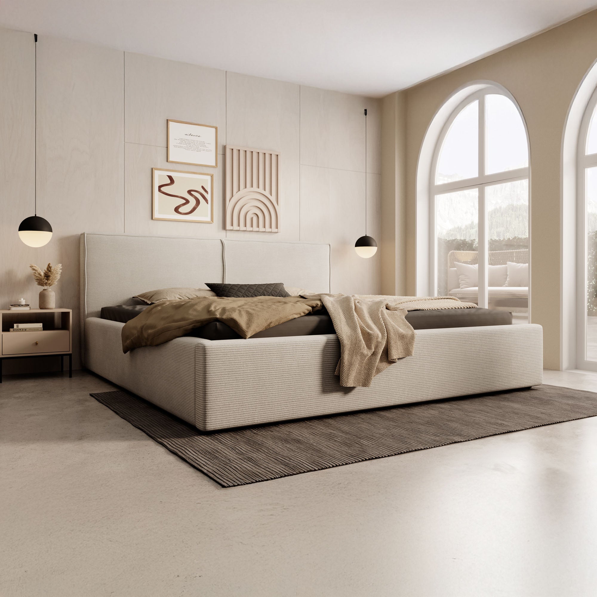 Infinity - Tweepersoonsbed - Ribstof beige - 180x200 cm