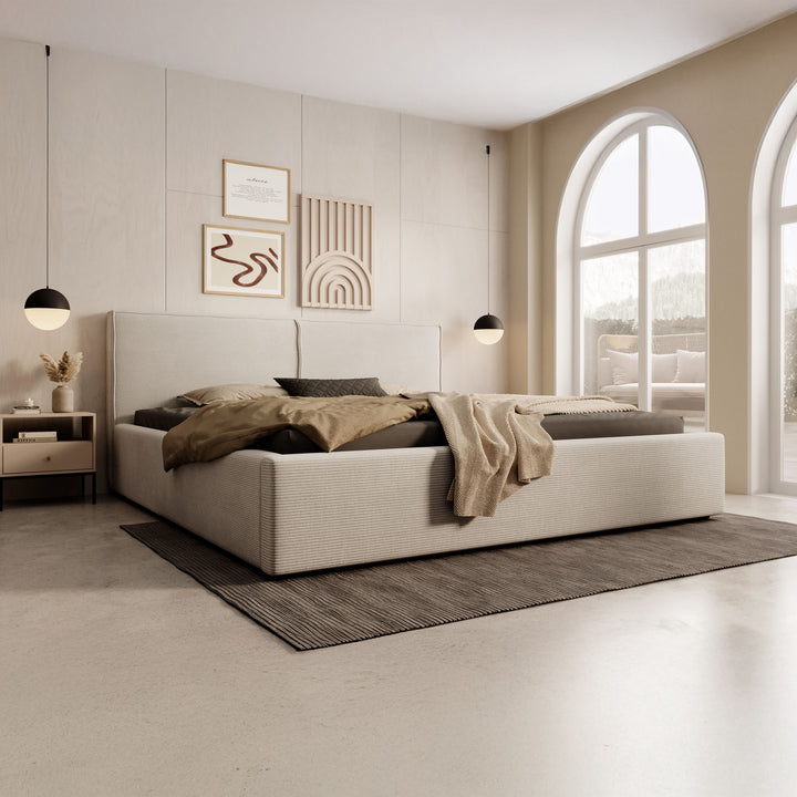 Infinity - Tweepersoonsbed - Ribstof beige - 180x200 cm