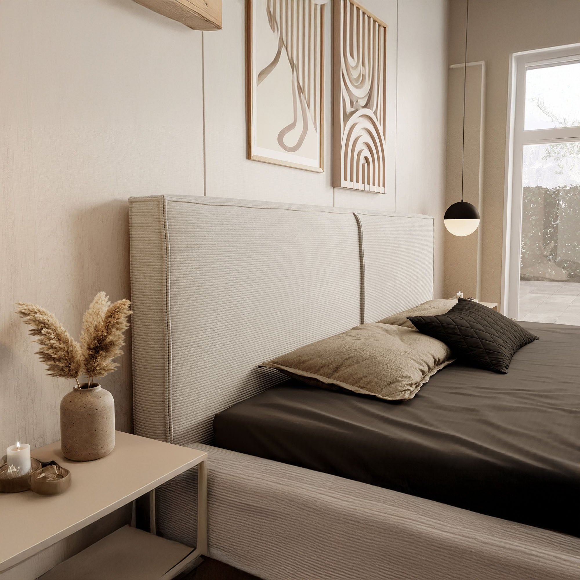 Infinity - Tweepersoonsbed - Ribstof beige - 180x200 cm