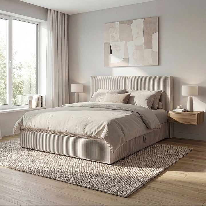 Iro - Boxspring met opbergruimte - Ribstof beige - 160x200 cm