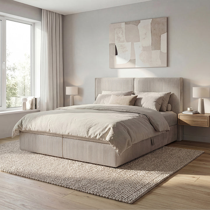 Iro - Boxspring met opbergruimte - Ribstof beige - 180x200 cm