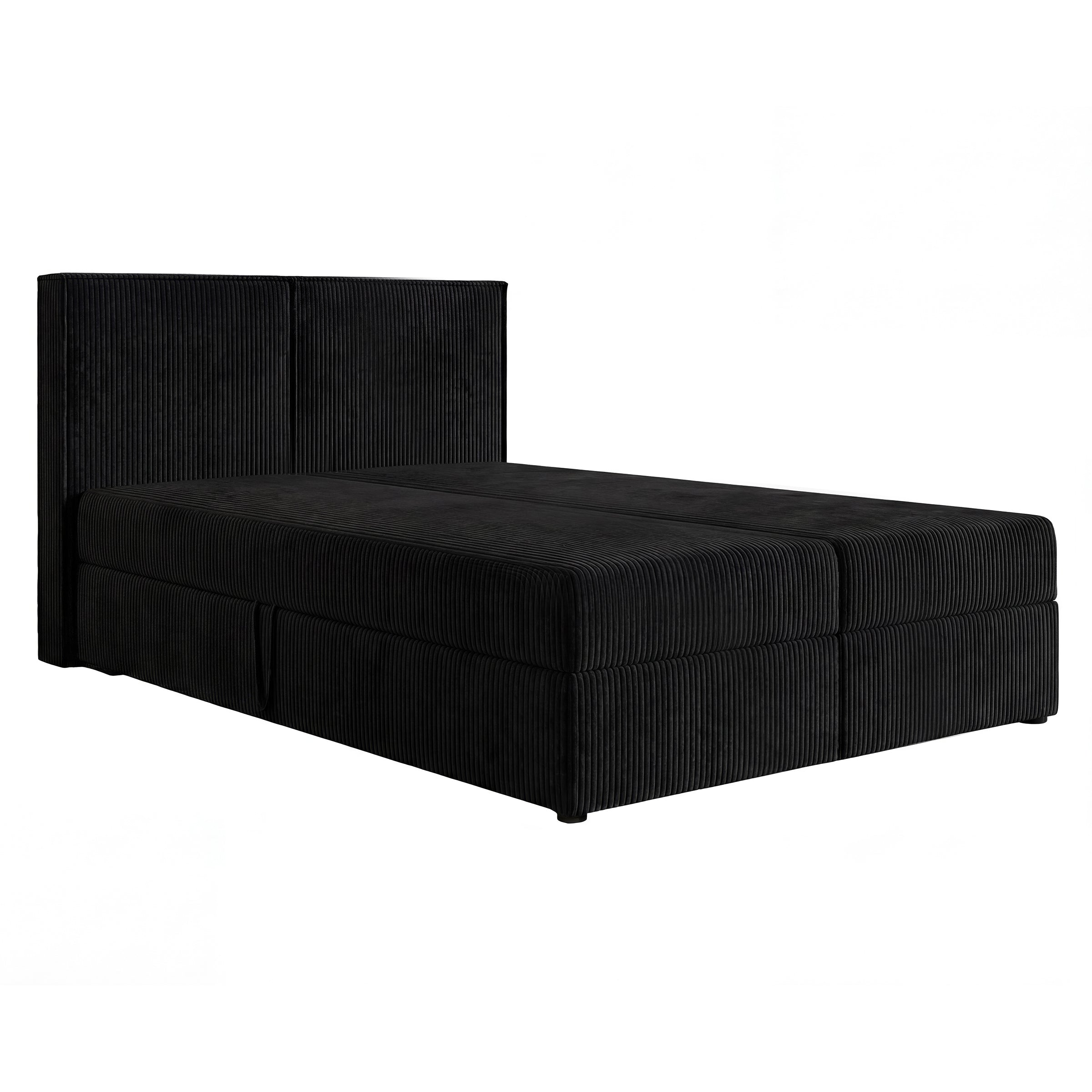 Iro - Boxspring met opbergruimte - Ribstof zwart - 140x200 cm