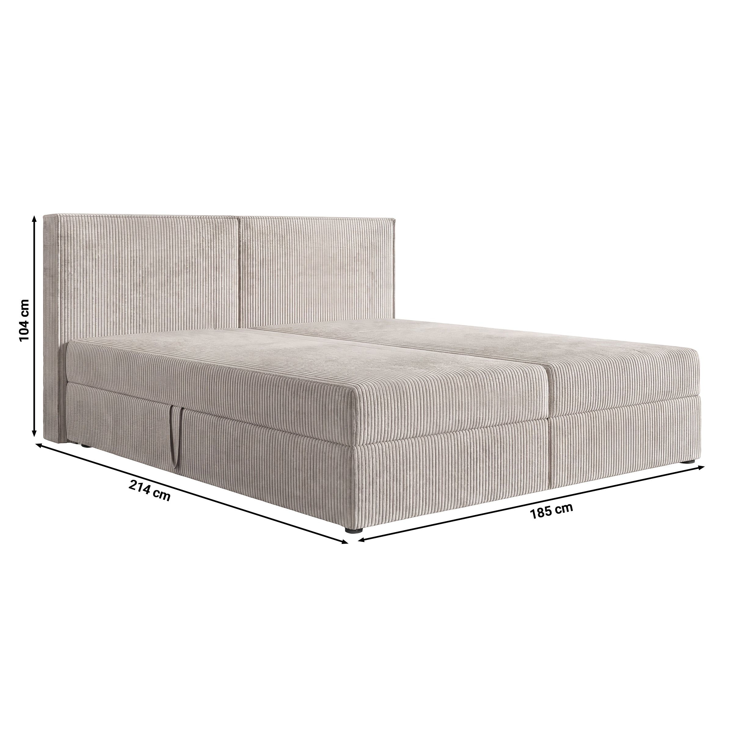 Iro - Boxspring met opbergruimte - Ribstof zwart - 180x200 cm