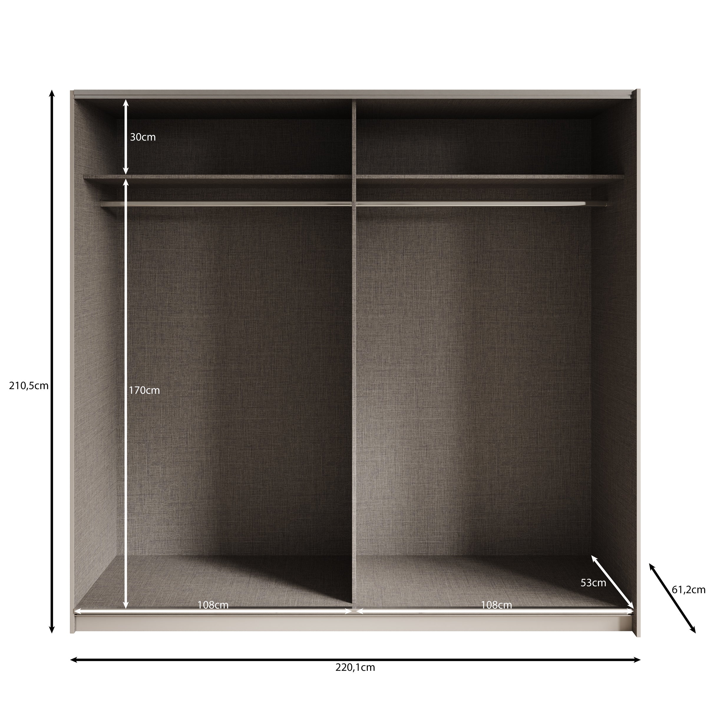Isandro - Kledingkast - Beige - 220x62x211 cm