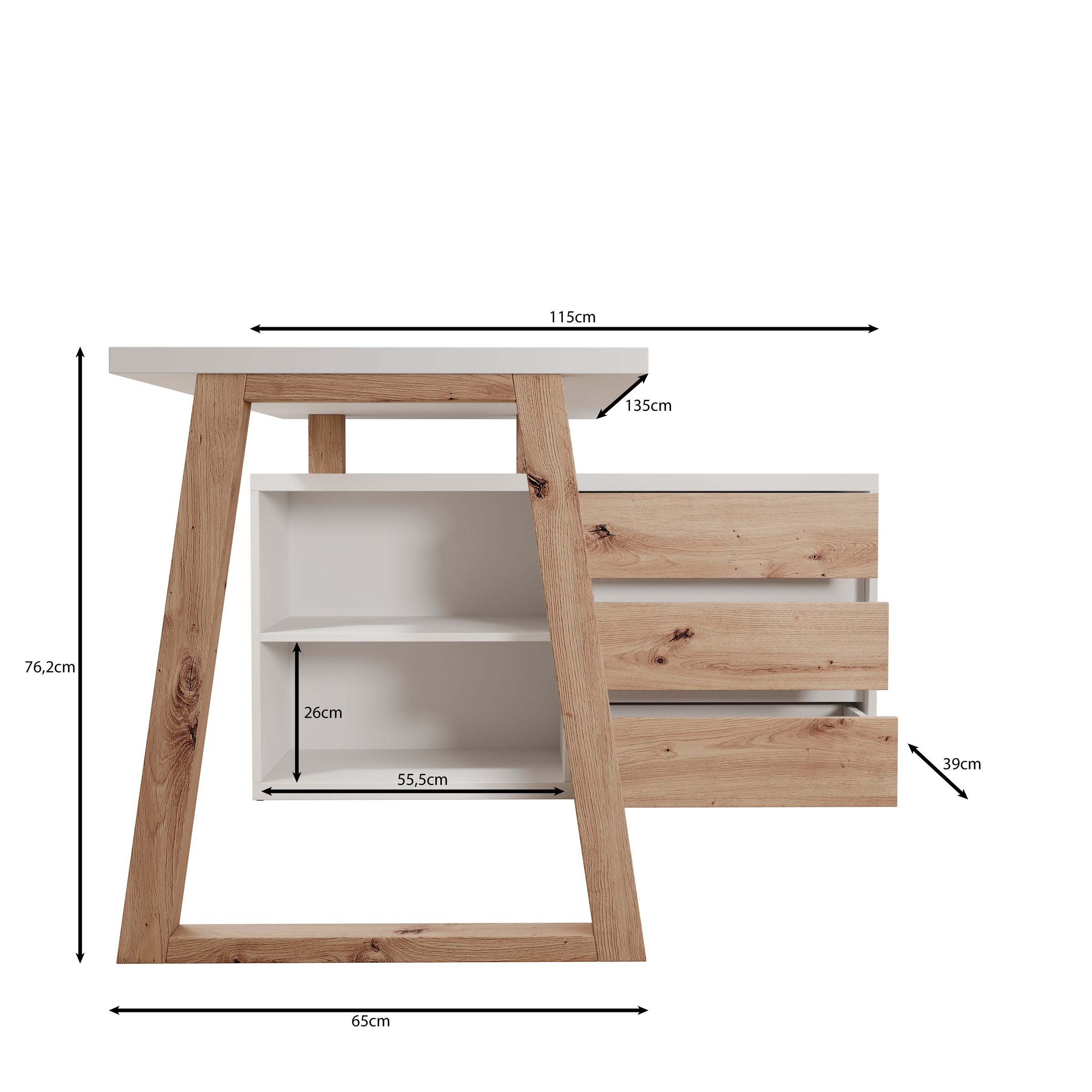 Ithaca 2 - Bureau - Eiken - 135x65x75 cm