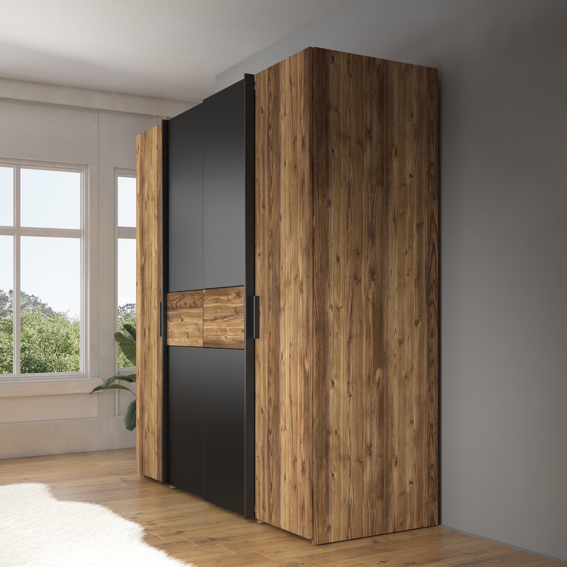 Jacob - Kledingkast - Zwart - Eiken - 209x61x195 cm