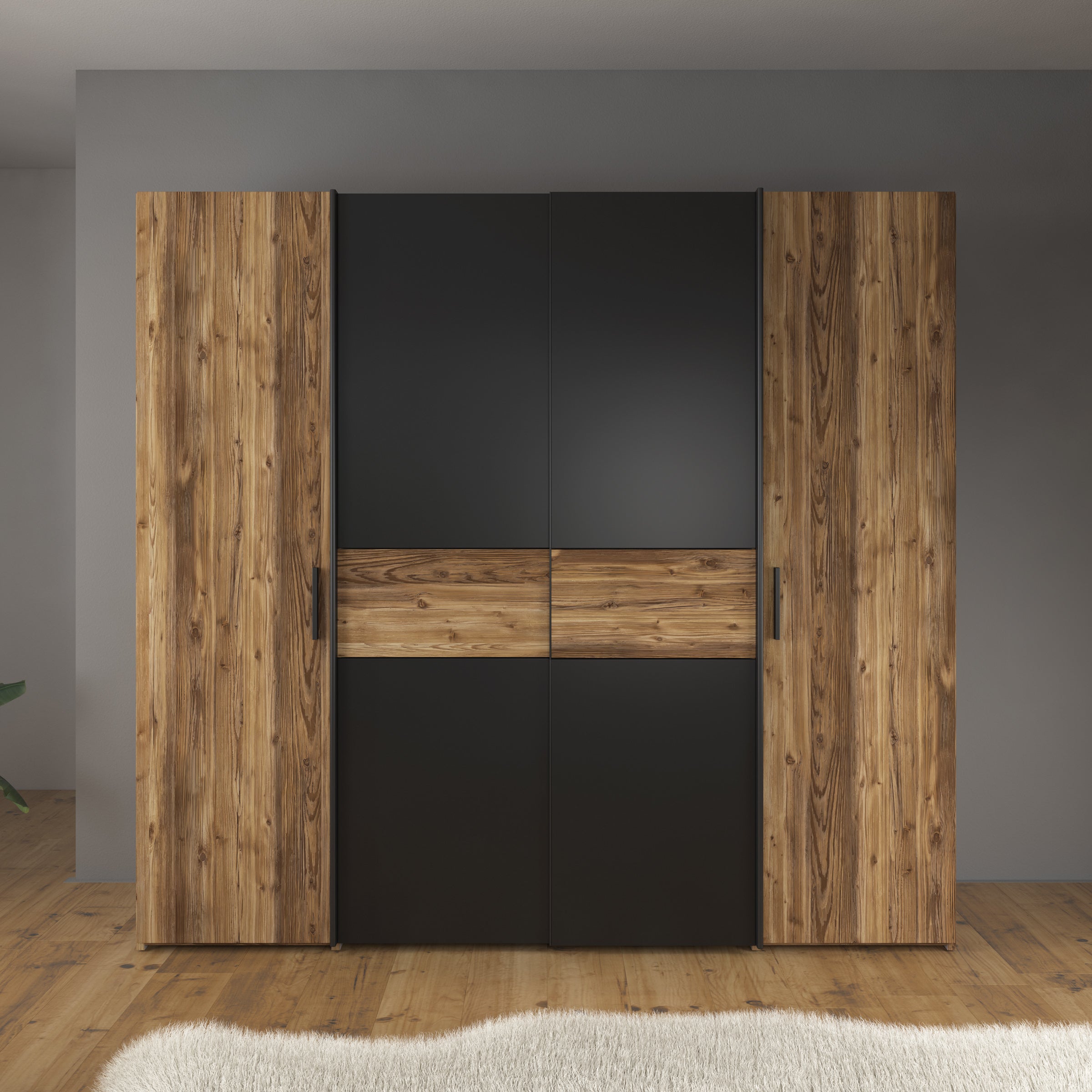 Jacob - Kledingkast - Zwart - Eiken - 209x61x195 cm