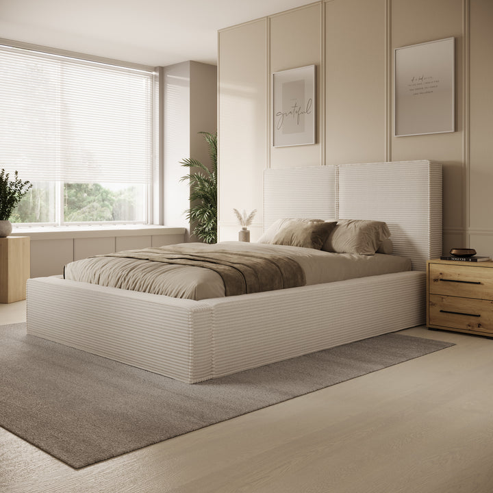 Jarviz - Tweepersoonsbed - Beige ribstof - 140x200 cm