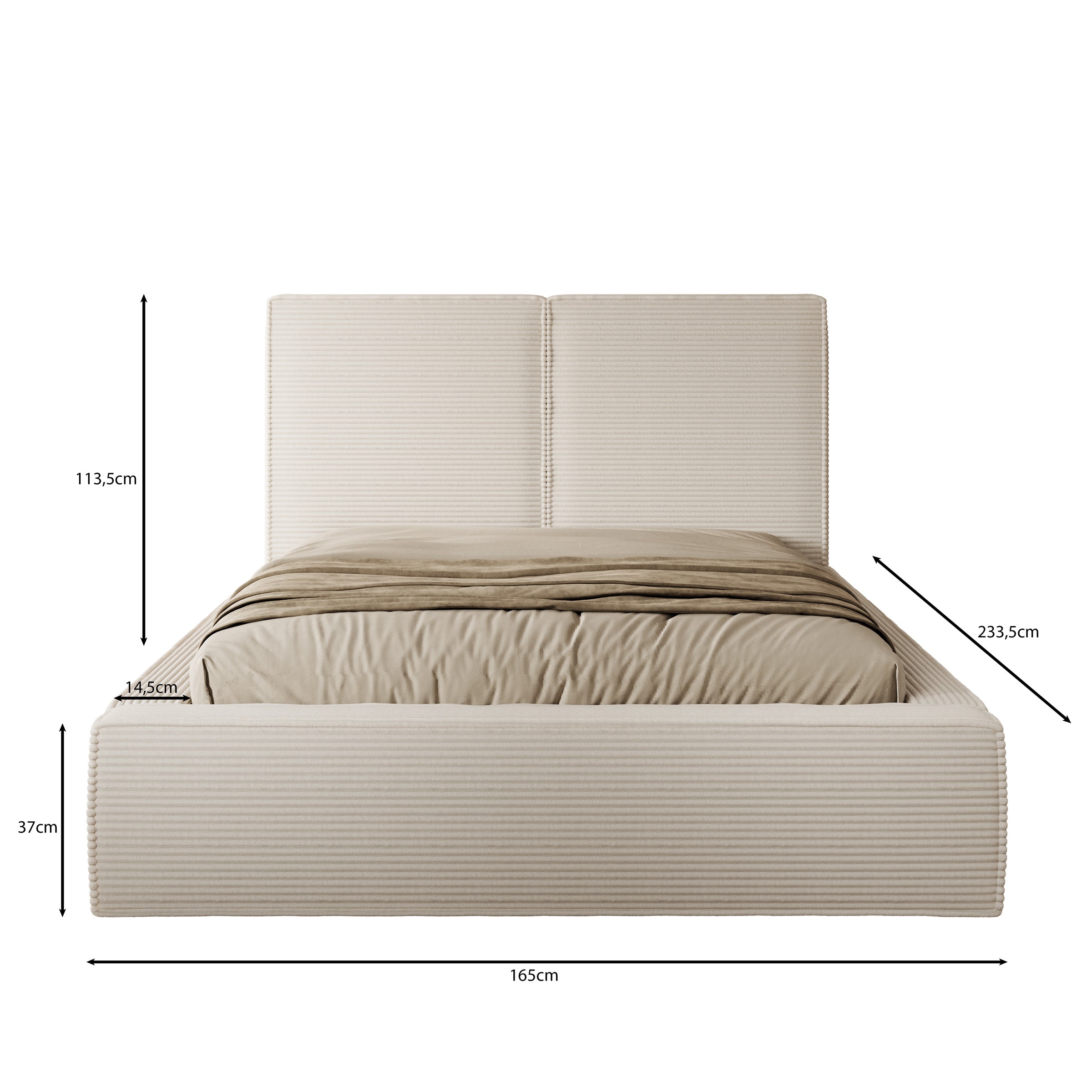Jarviz - Tweepersoonsbed - Beige ribstof - 140x200 cm