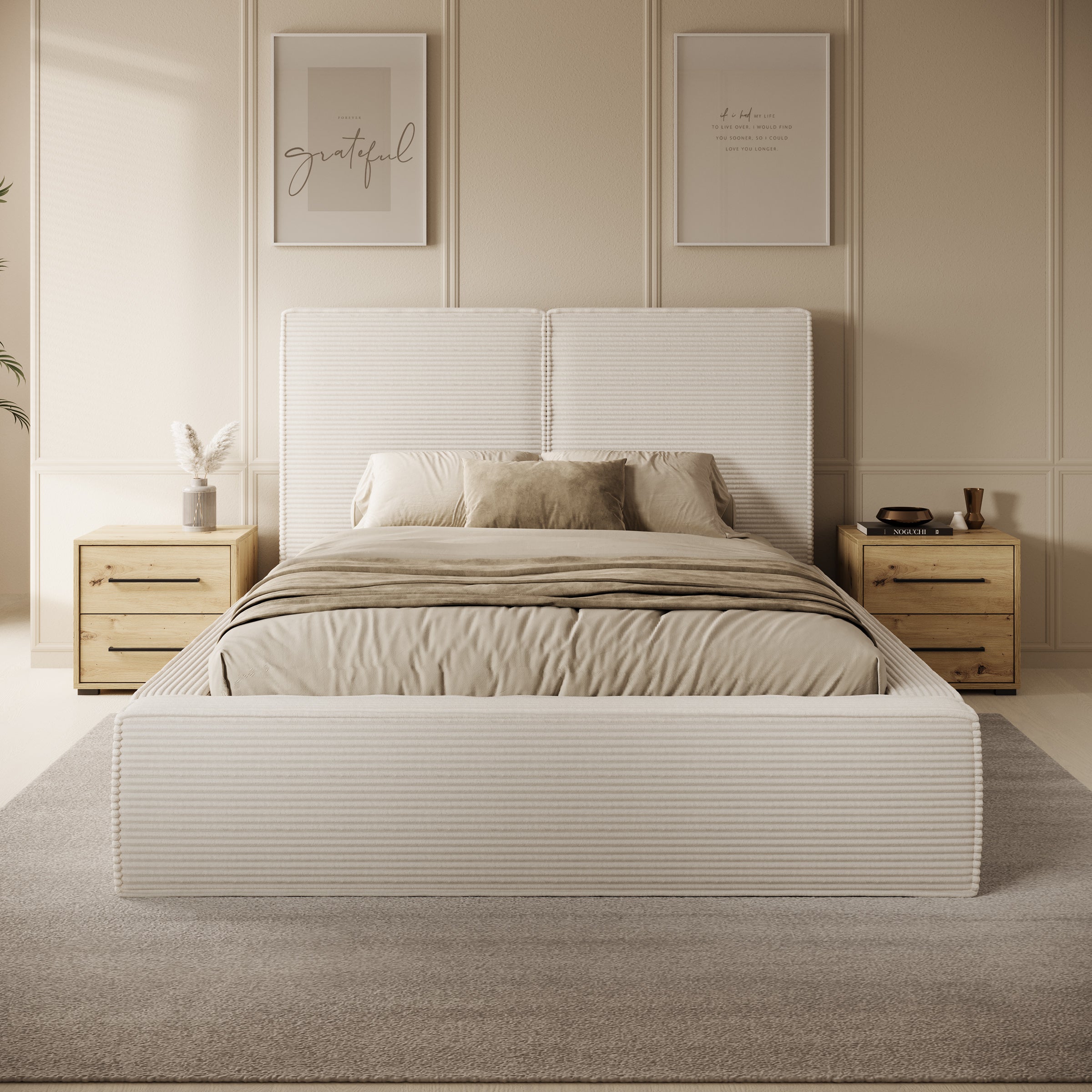 Jarviz - Tweepersoonsbed - Beige ribstof - 140x200 cm