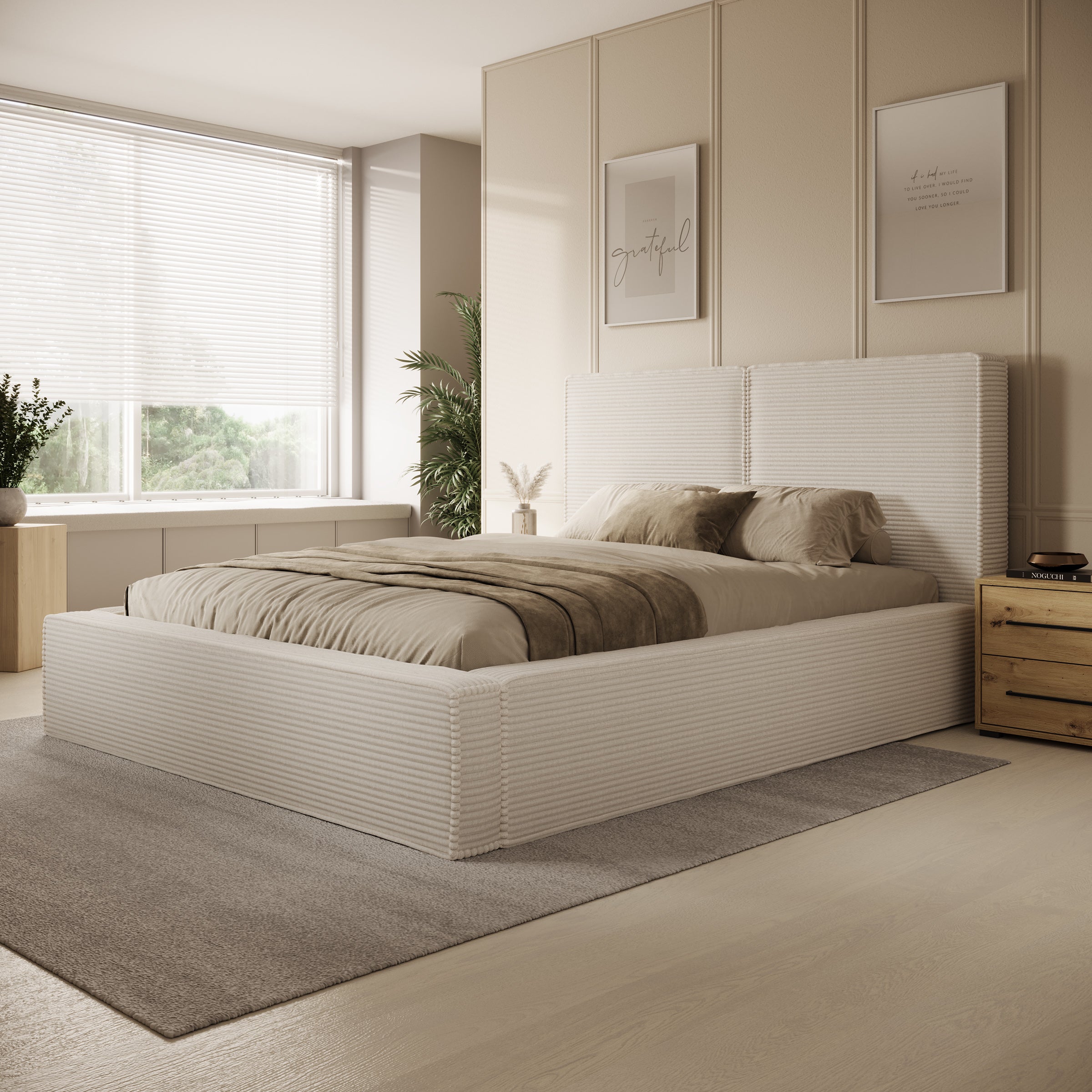 Jarviz - Tweepersoonsbed - Beige ribstof - 160x200 cm