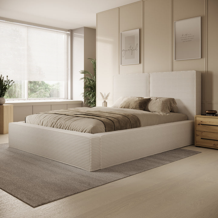 Jarviz - Tweepersoonsbed - Beige ribstof - 160x200 cm