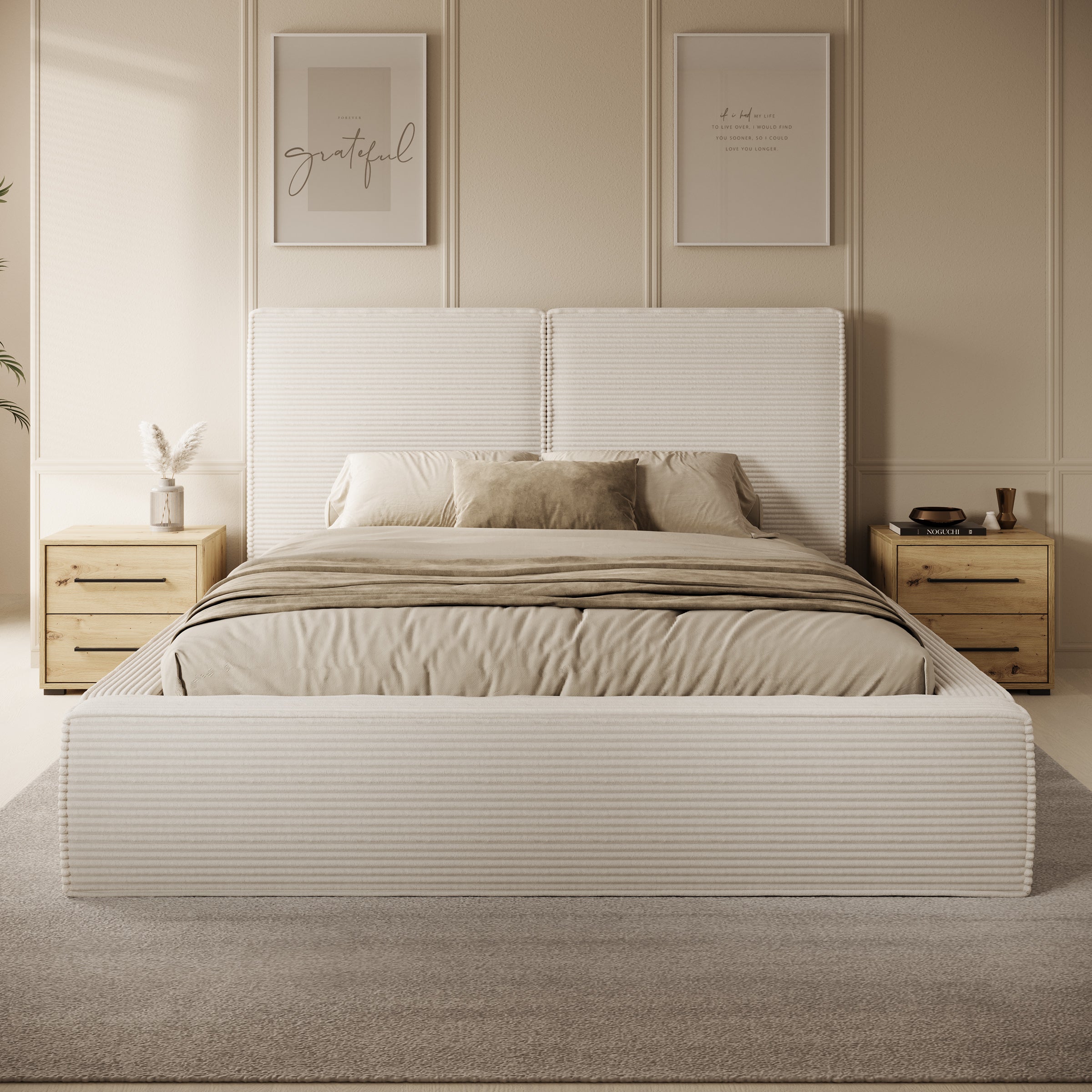 Jarviz - Tweepersoonsbed - Beige ribstof - 160x200 cm