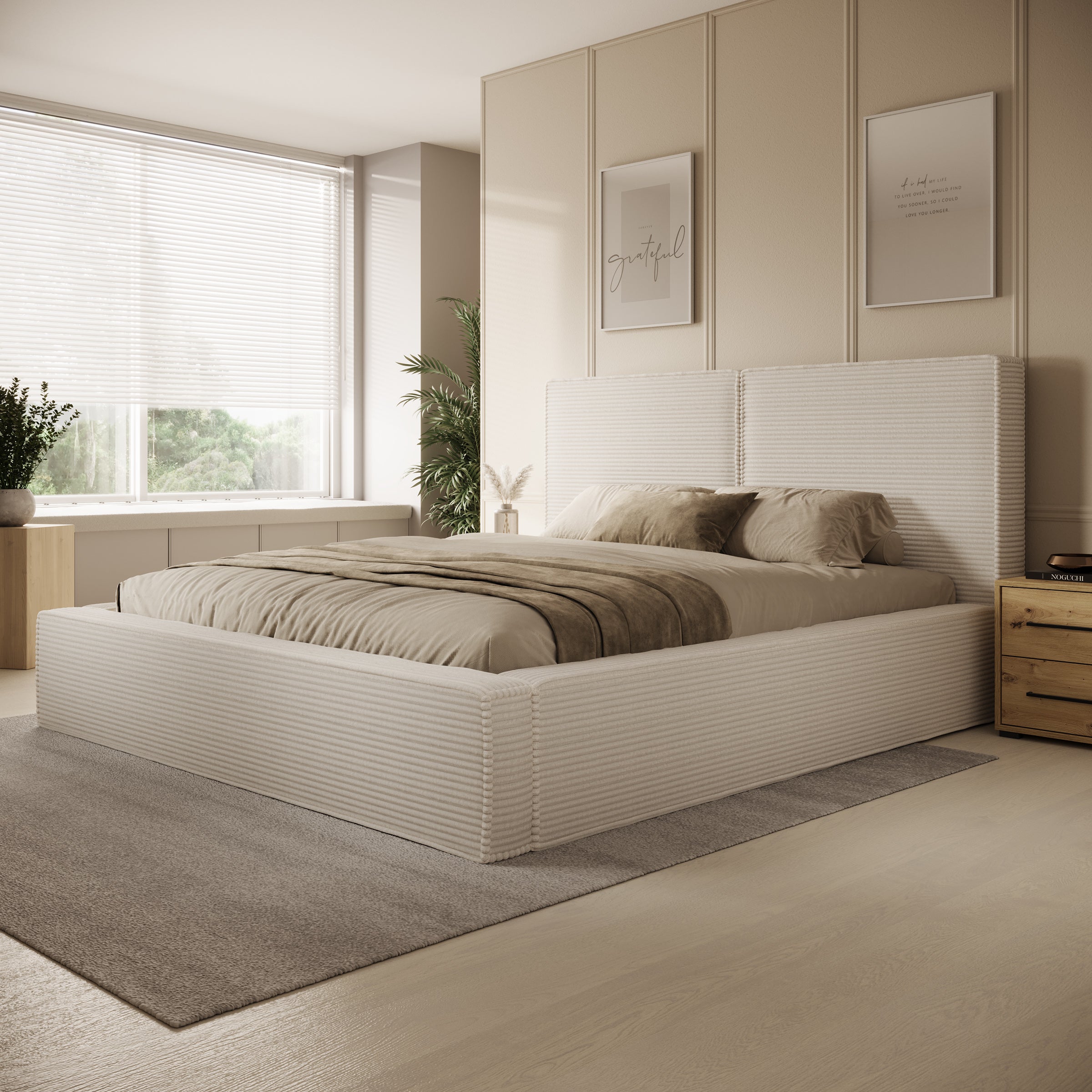 Jarviz - Tweepersoonsbed - Beige ribstof - 180x200 cm