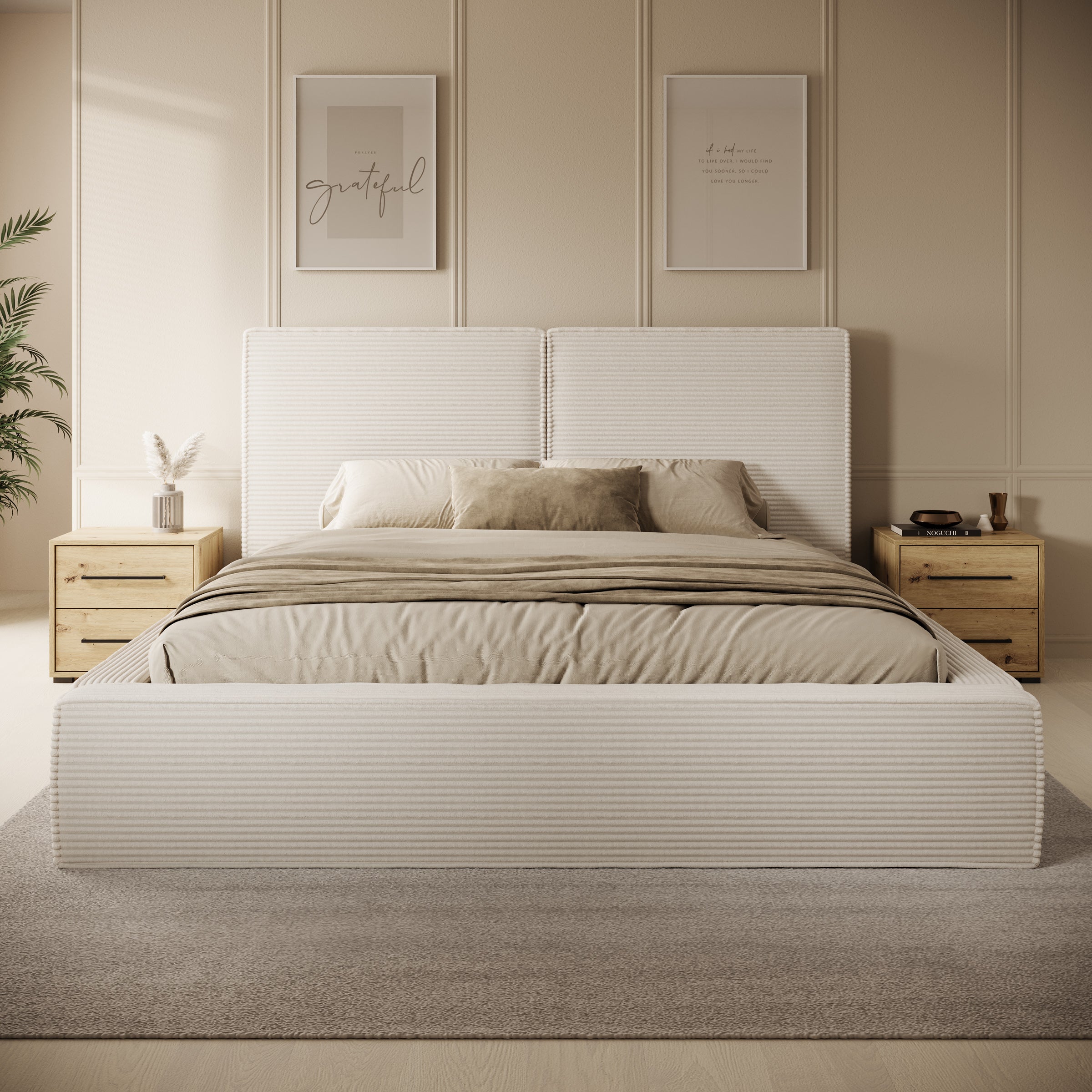 Jarviz - Tweepersoonsbed - Beige ribstof - 180x200 cm