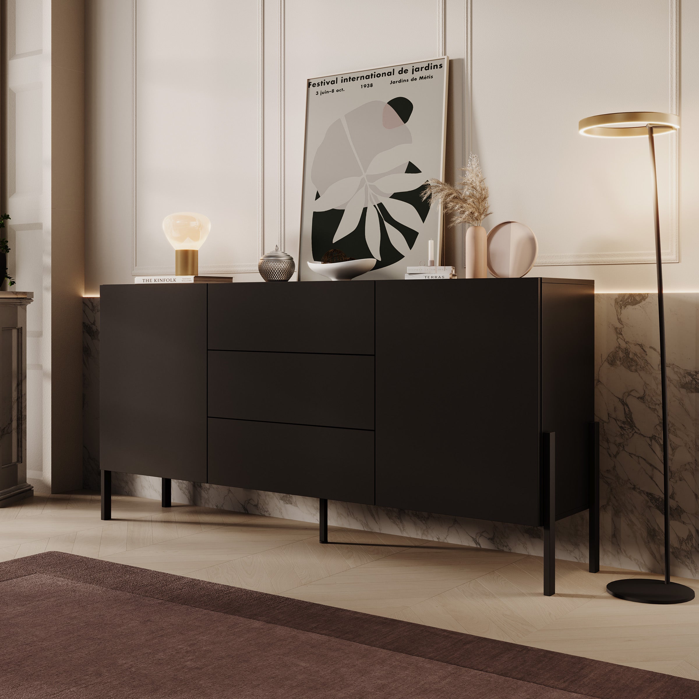 Jordy - Dressoir - Zwart - 184x40x90 cm