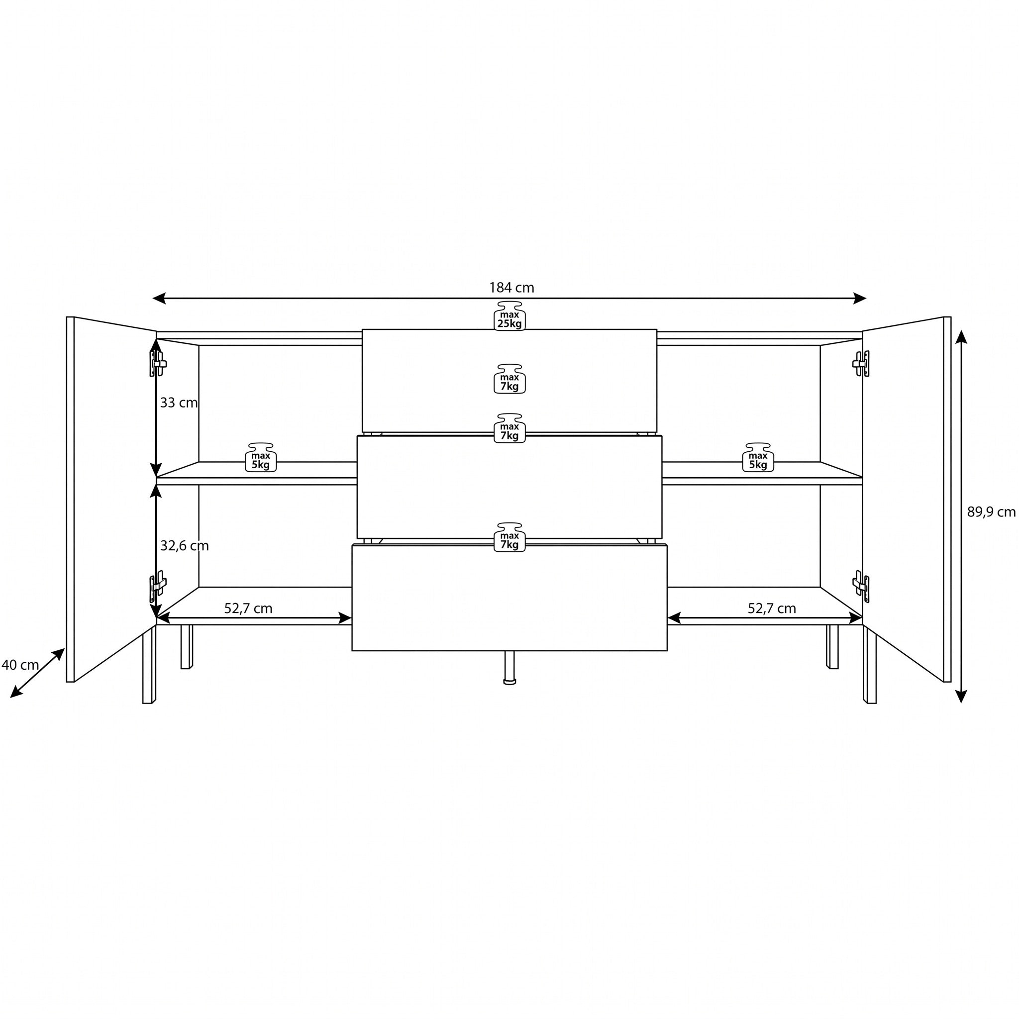 Jordy - Dressoir - Zwart - 184x40x90 cm