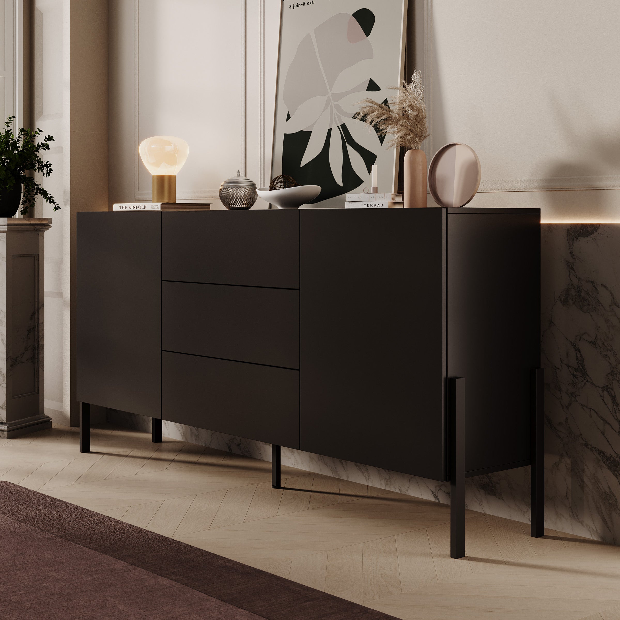 Jordy - Dressoir - Zwart - 184x40x90 cm