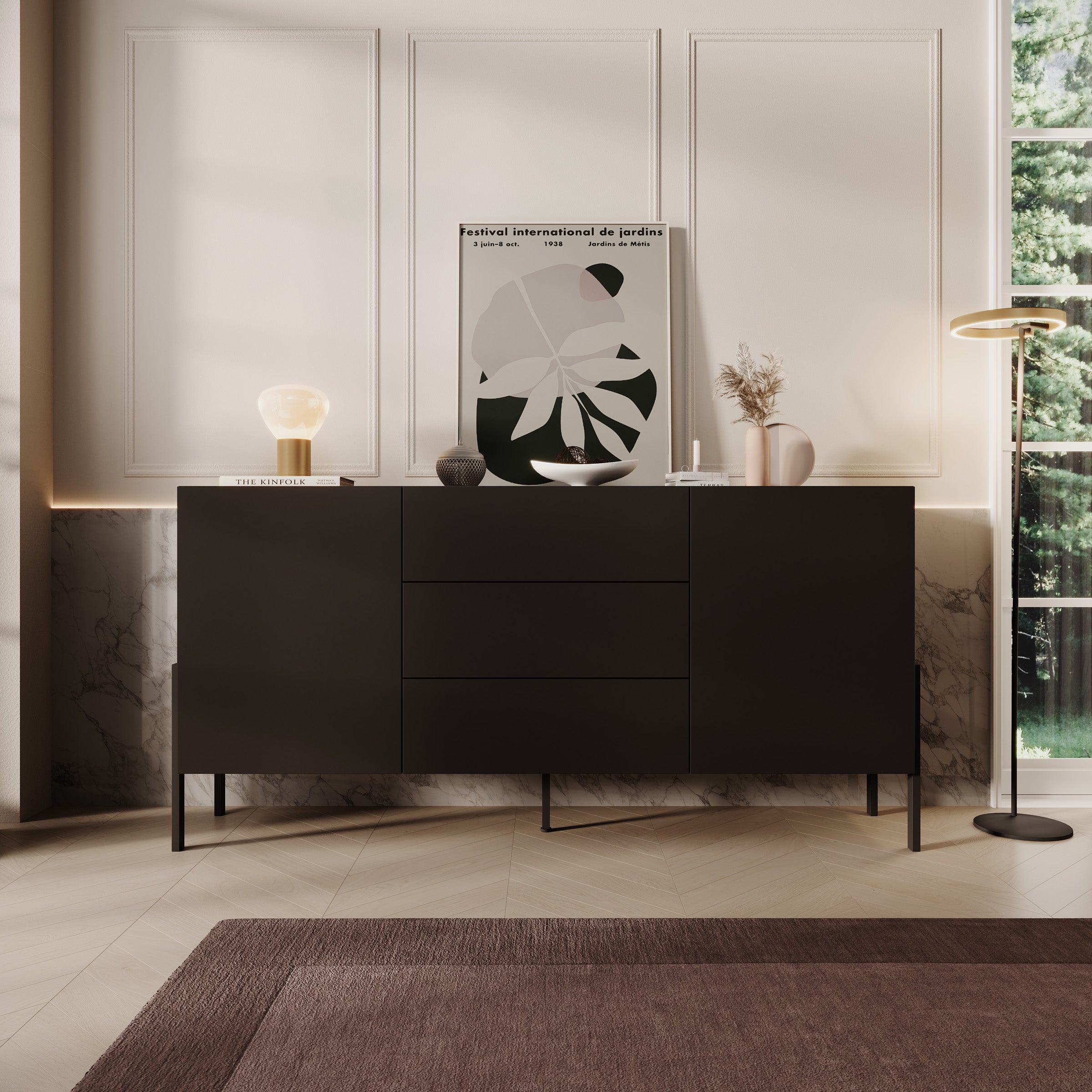 Jordy - Dressoir - Zwart - 184x40x90 cm