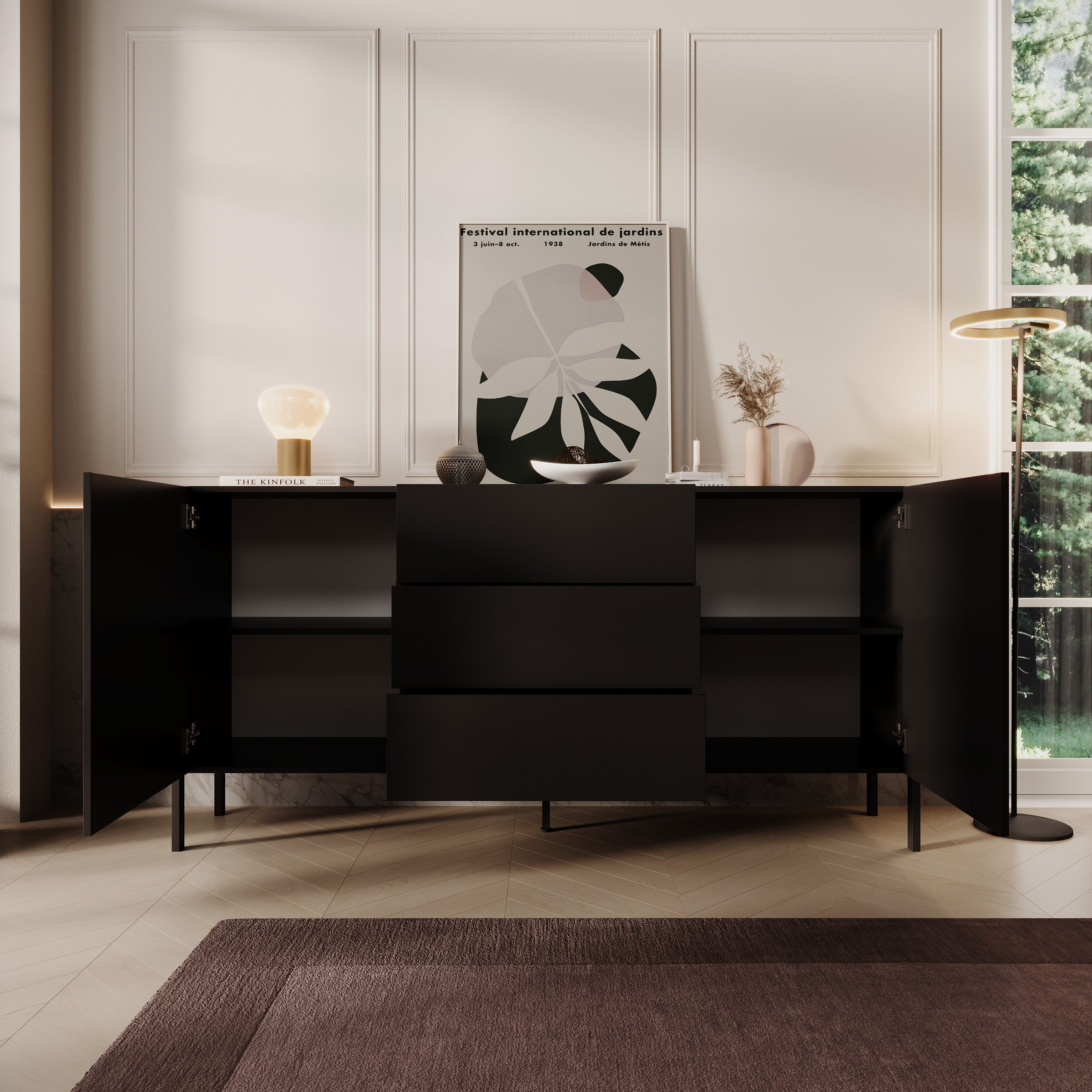 Jordy - Dressoir - Zwart - 184x40x90 cm