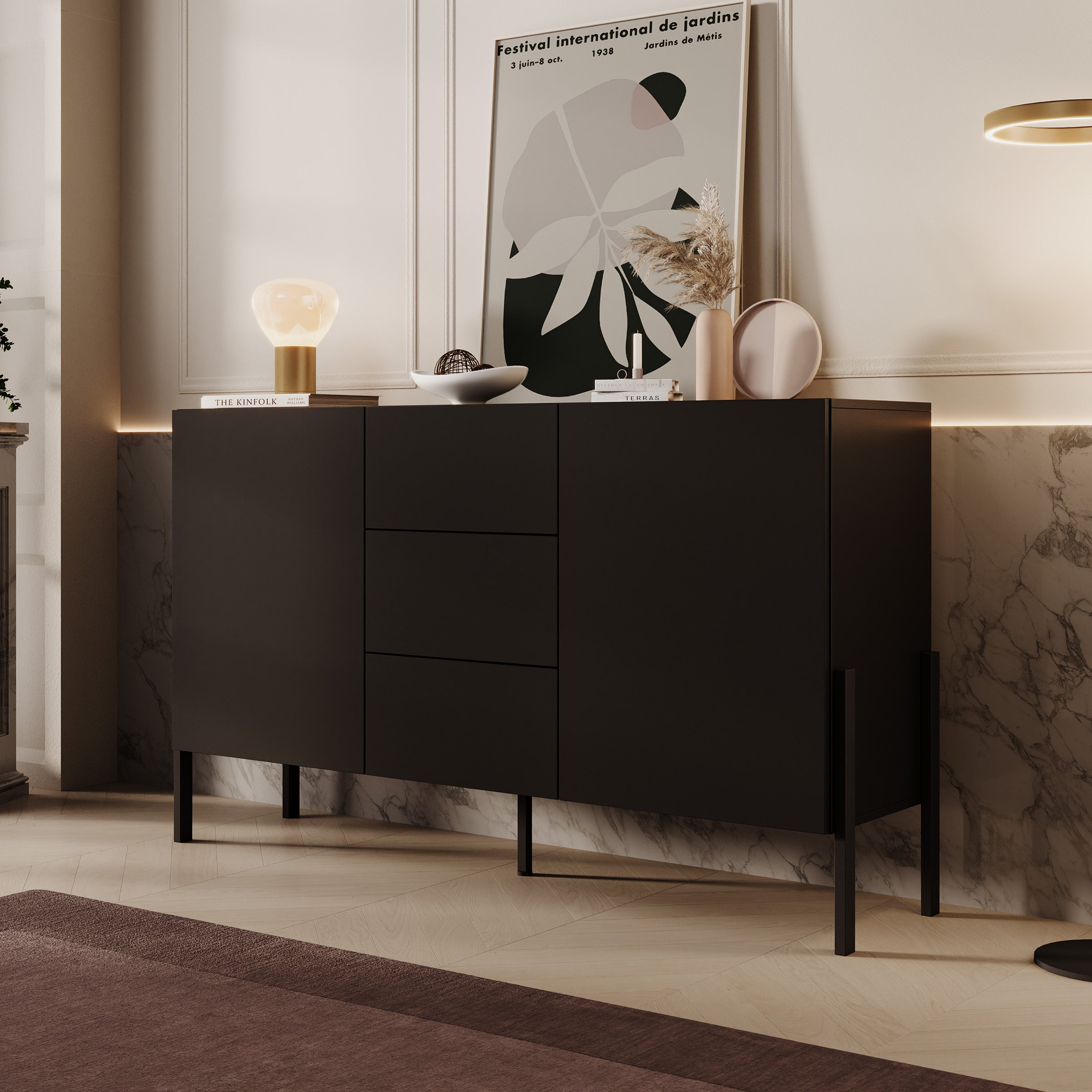 Jordy - Dressoir - Zwart - 154x40x90 cm