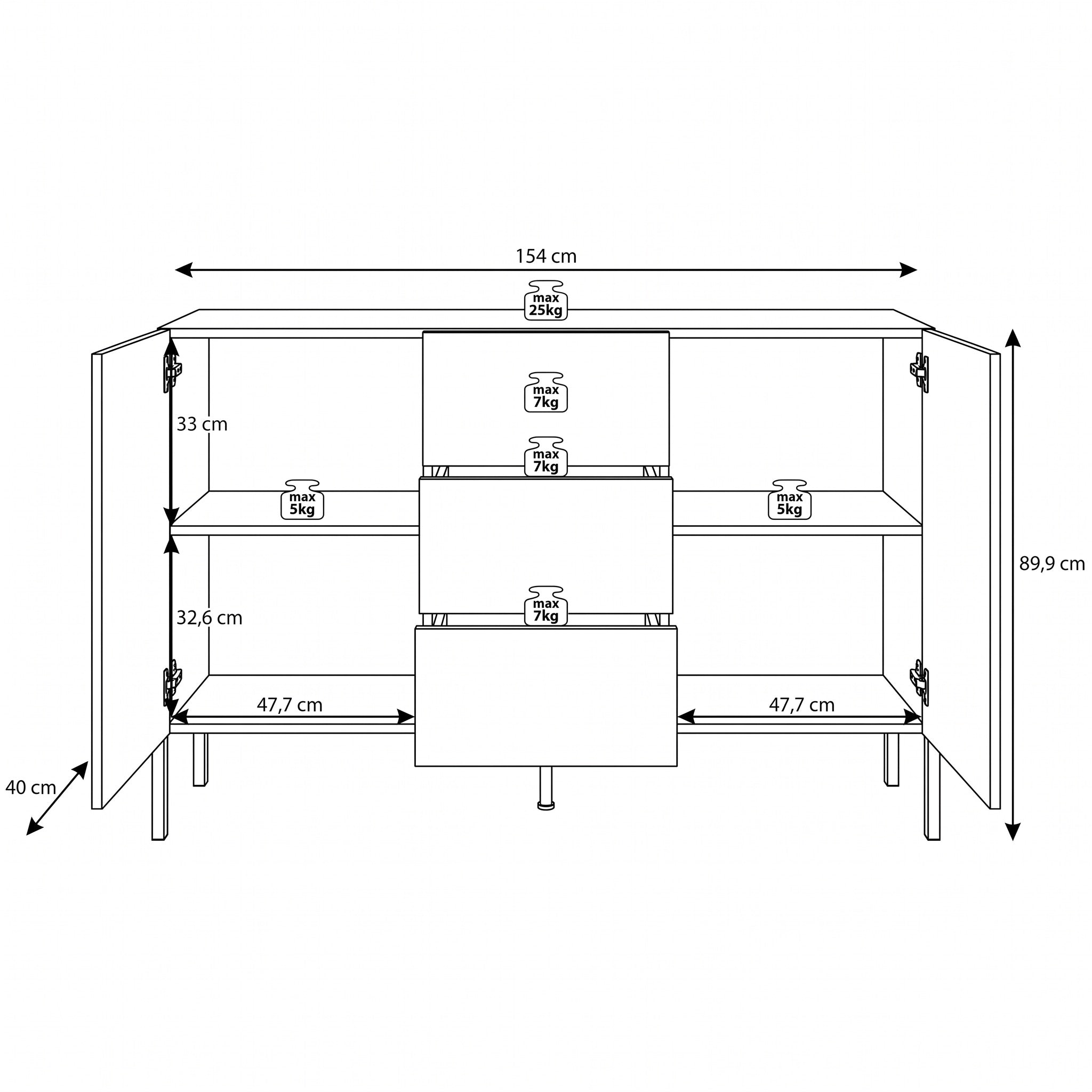 Jordy - Dressoir - Zwart - 154x40x90 cm