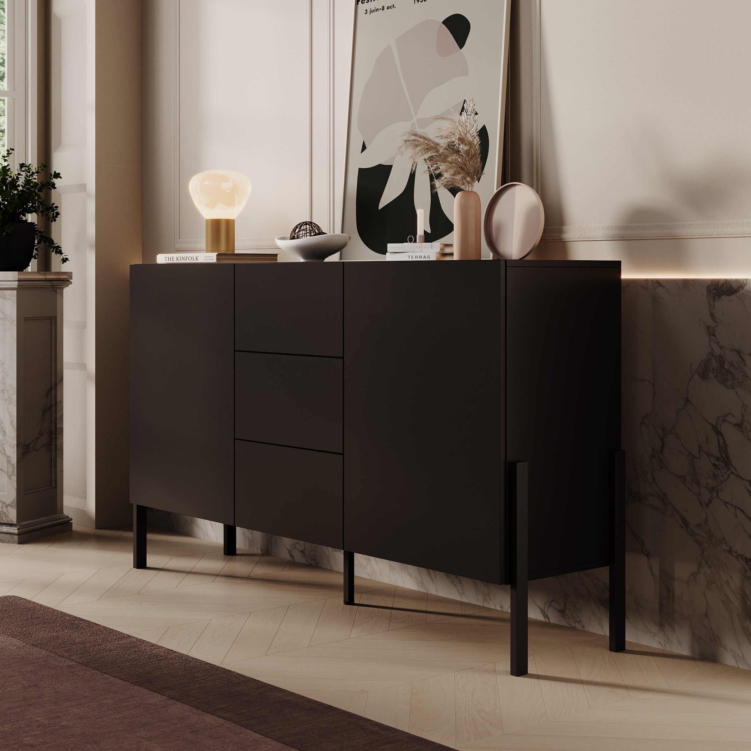 Jordy - Dressoir - Zwart - 154x40x90 cm