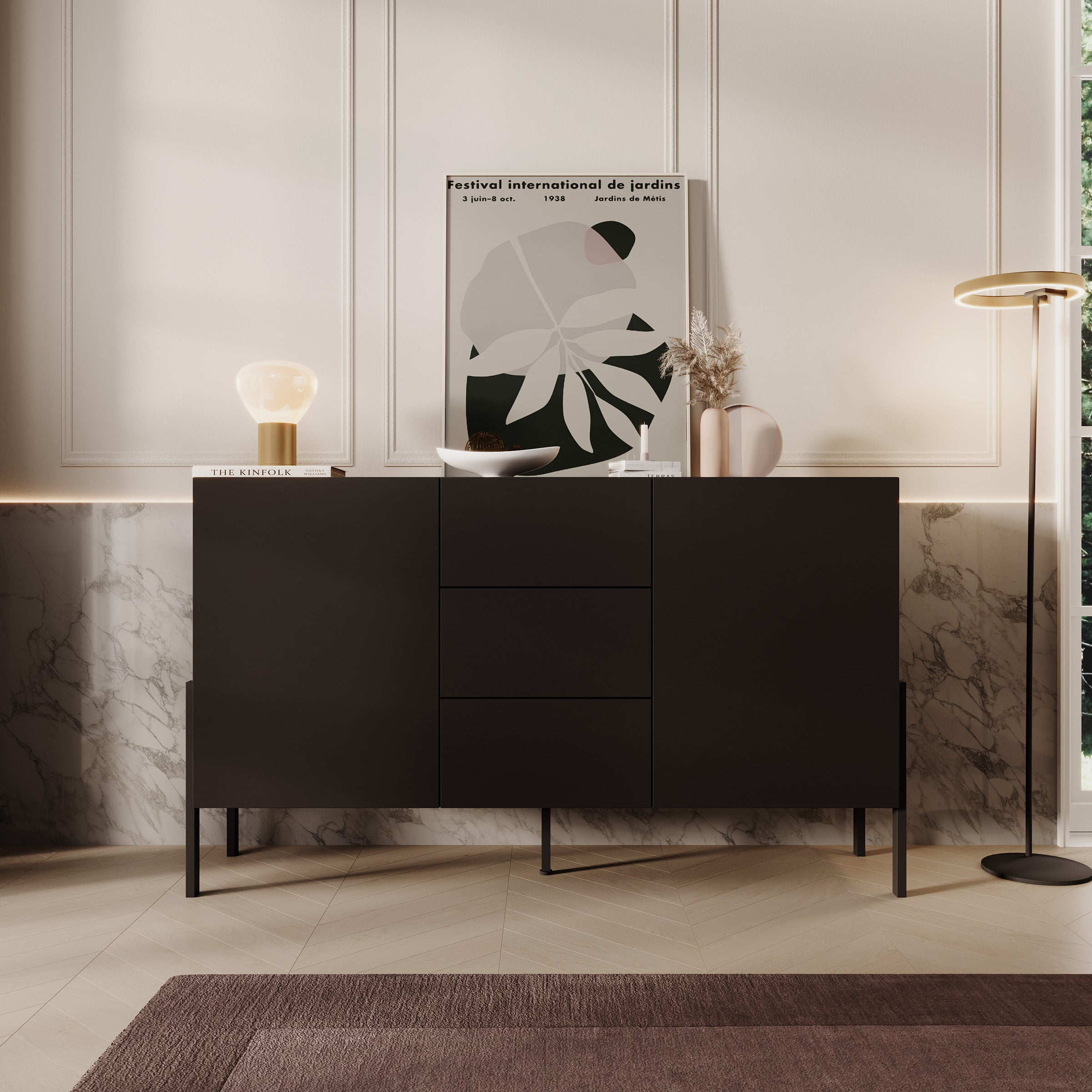 Jordy - Dressoir - Zwart - 154x40x90 cm