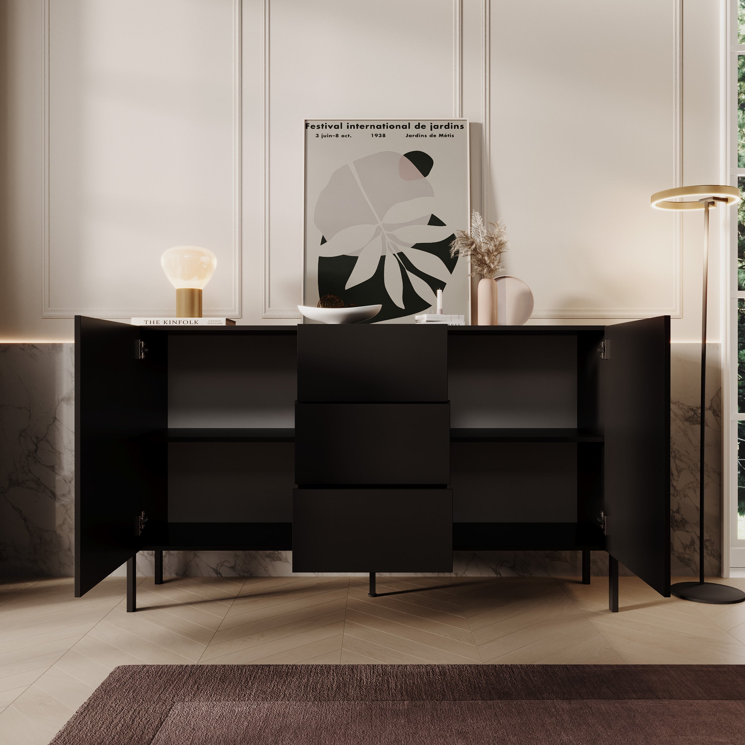 Jordy - Dressoir - Zwart - 154x40x90 cm