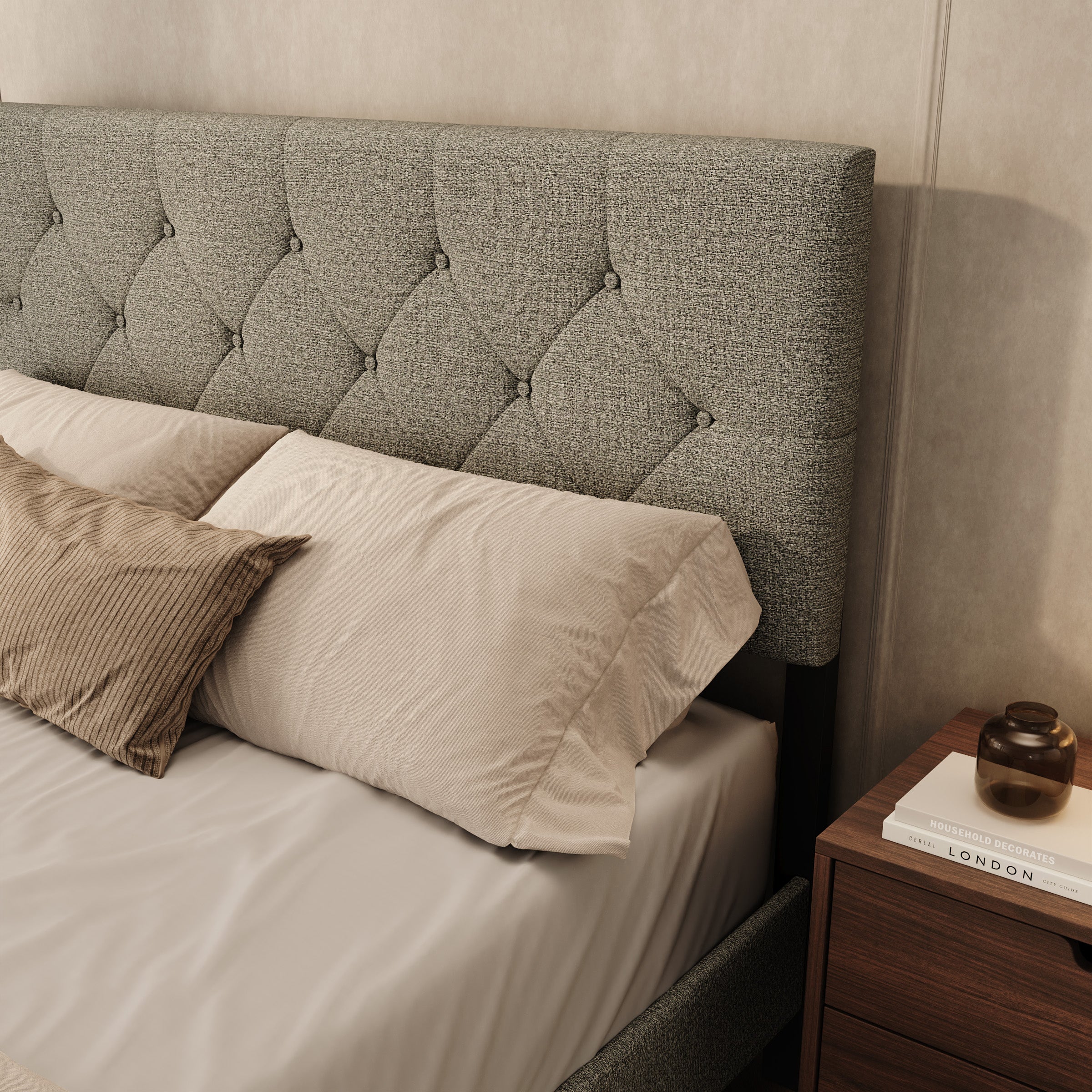 Jorell - Tweepersoonsbed - Stof beige - 140x200 cm