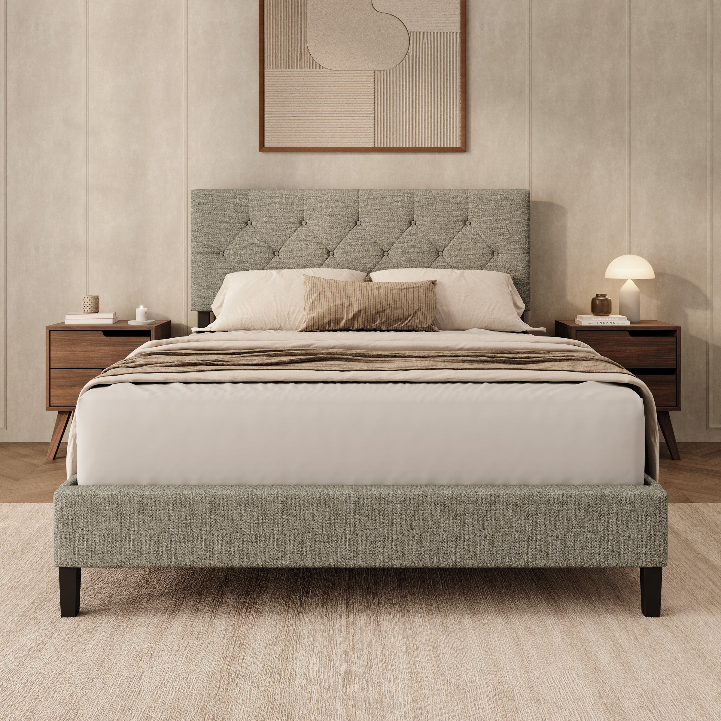 Jorell - Tweepersoonsbed - Stof beige - 140x200 cm