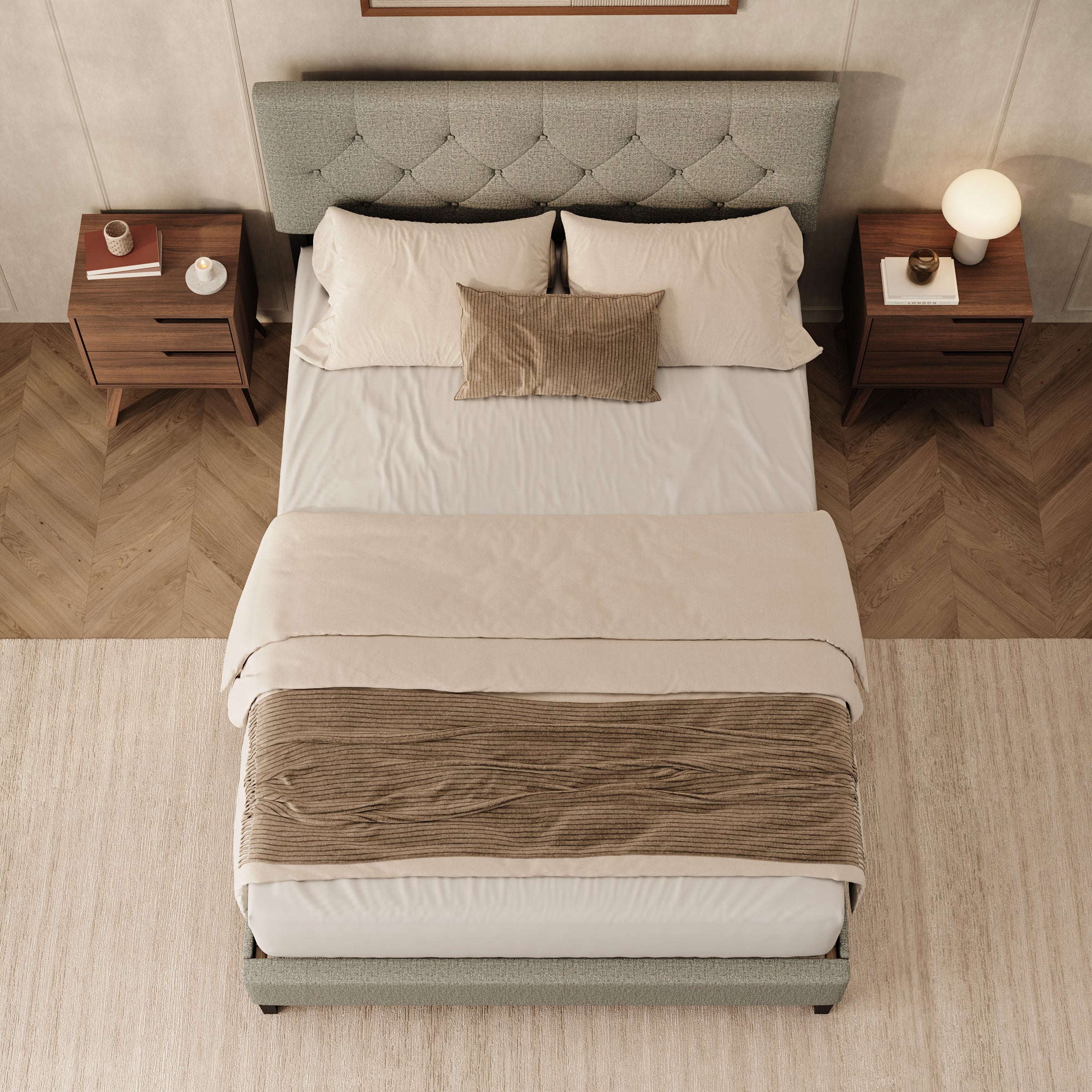 Jorell - Tweepersoonsbed - Stof beige - 140x200 cm