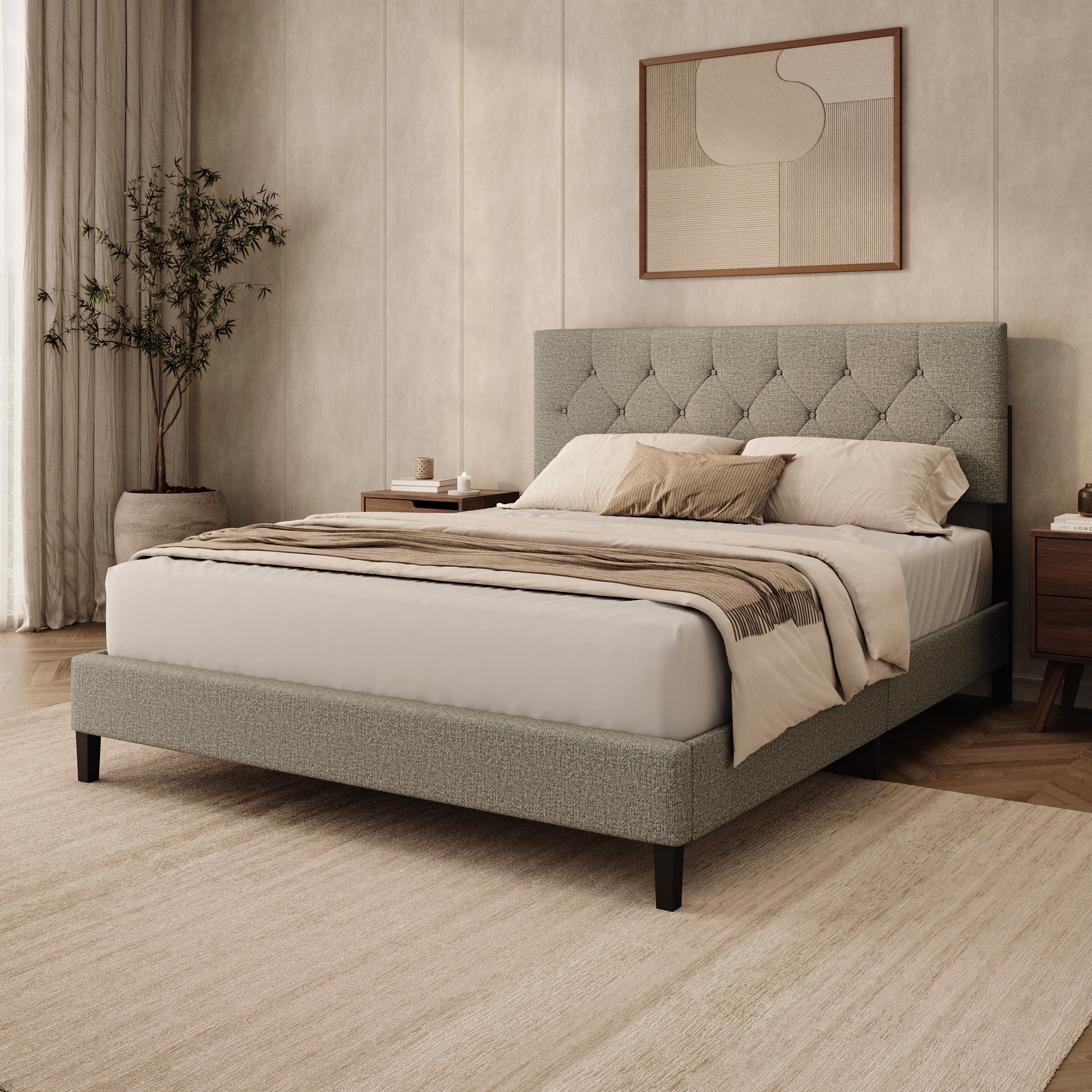 Jorell - Tweepersoonsbed - Stof beige - 160x200 cm