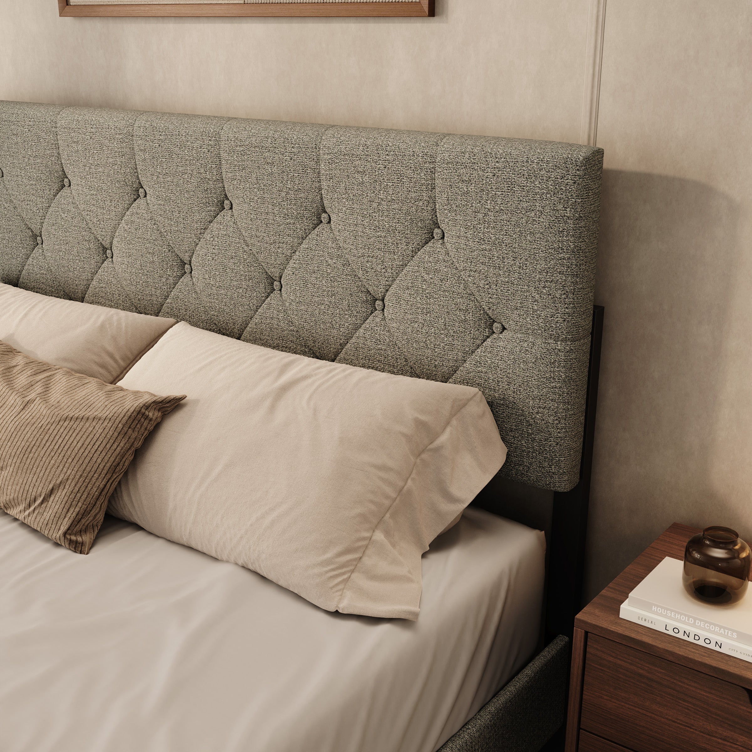 Jorell - Tweepersoonsbed - Stof beige - 160x200 cm