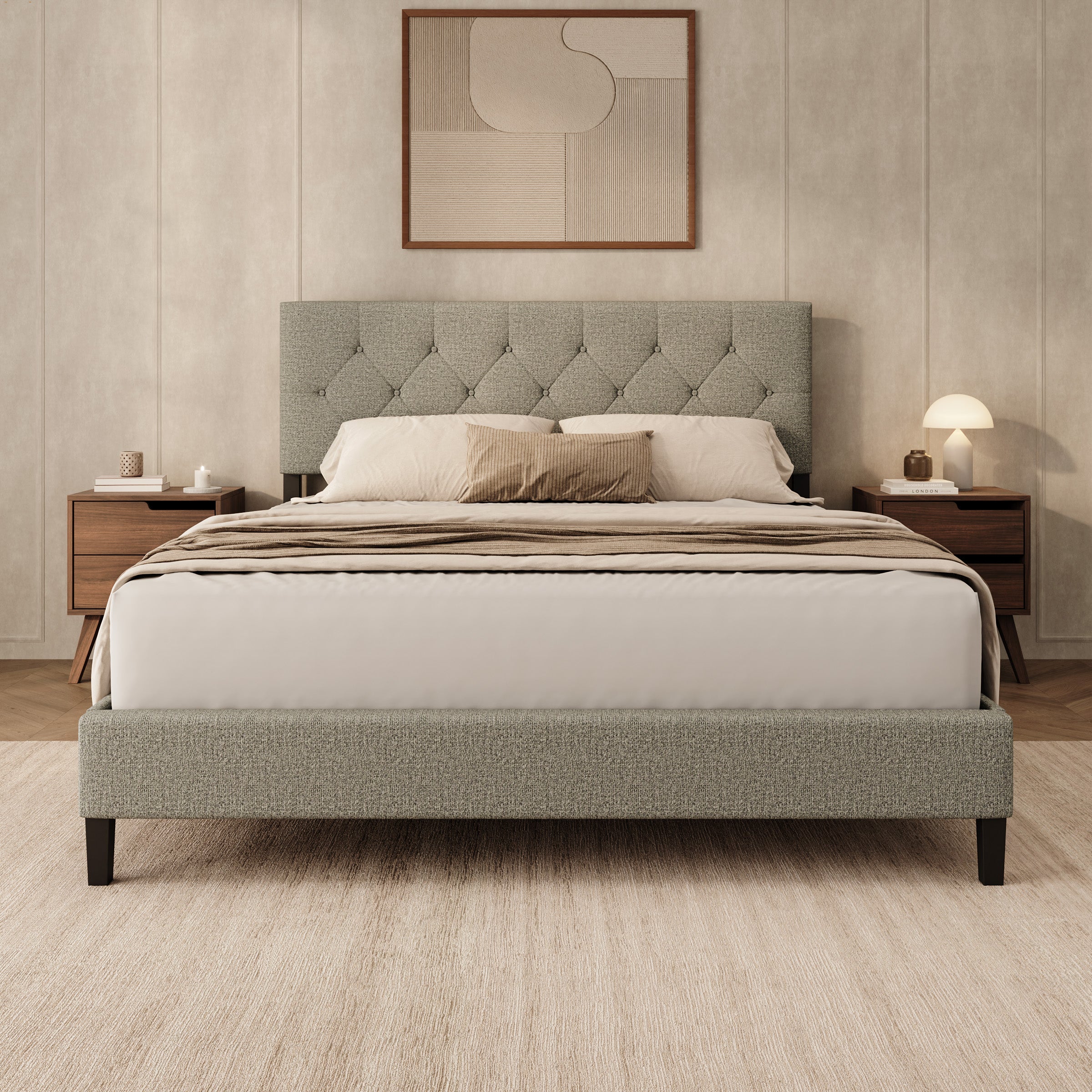 Jorell - Tweepersoonsbed - Stof beige - 160x200 cm