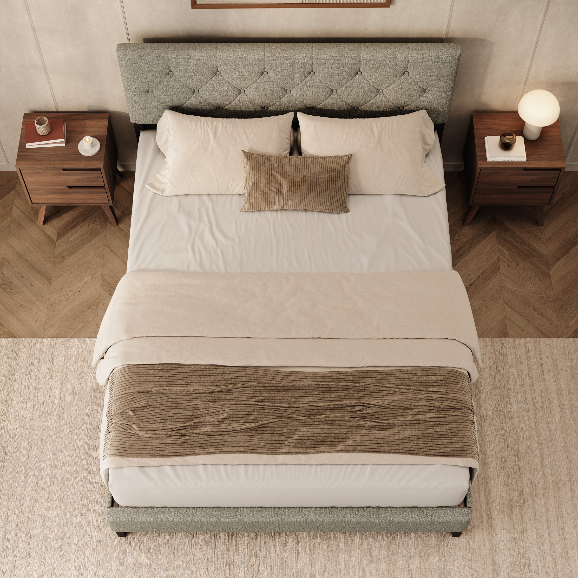 Jorell - Tweepersoonsbed - Stof beige - 160x200 cm