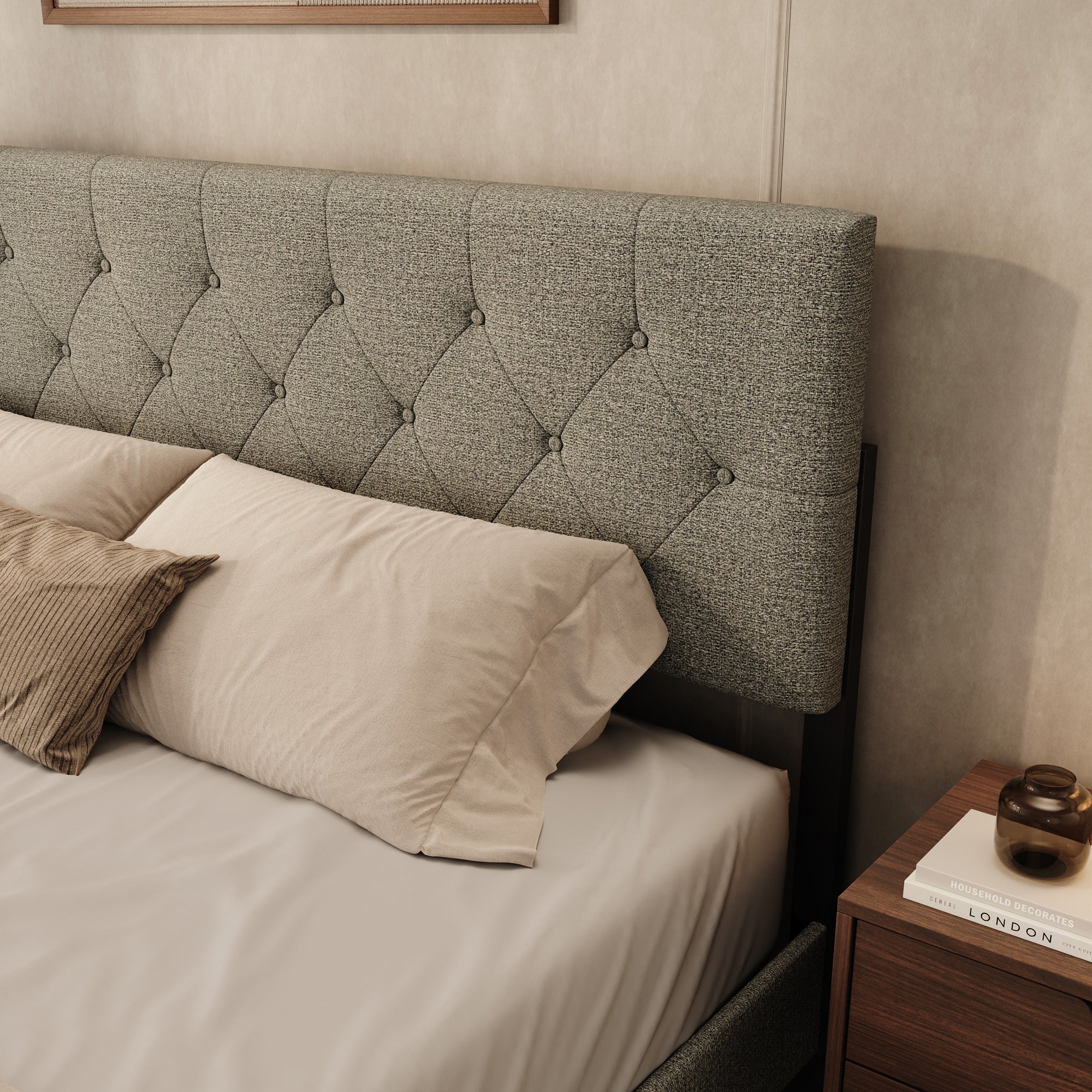 Jorell - Tweepersoonsbed - Stof beige - 180x200 cm