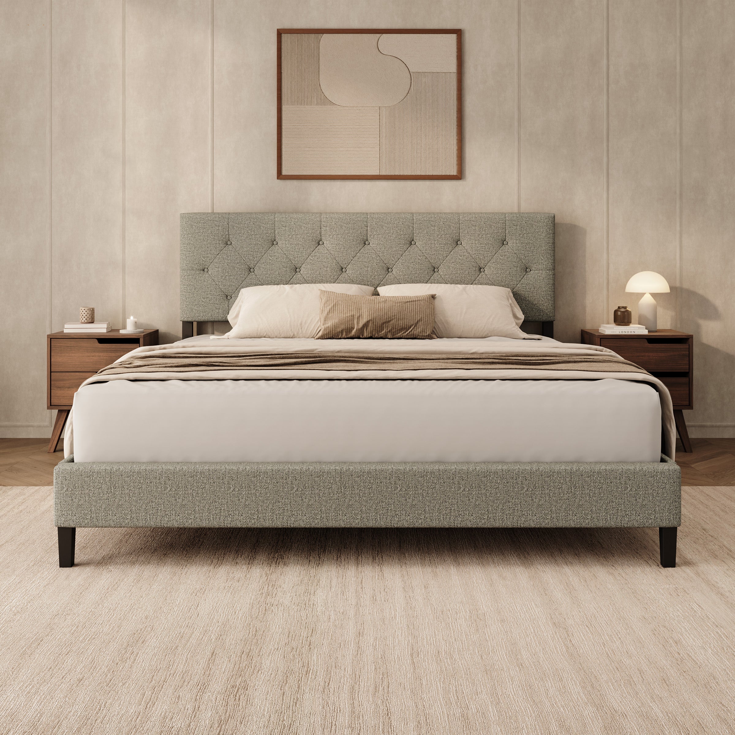 Jorell - Tweepersoonsbed - Stof beige - 180x200 cm