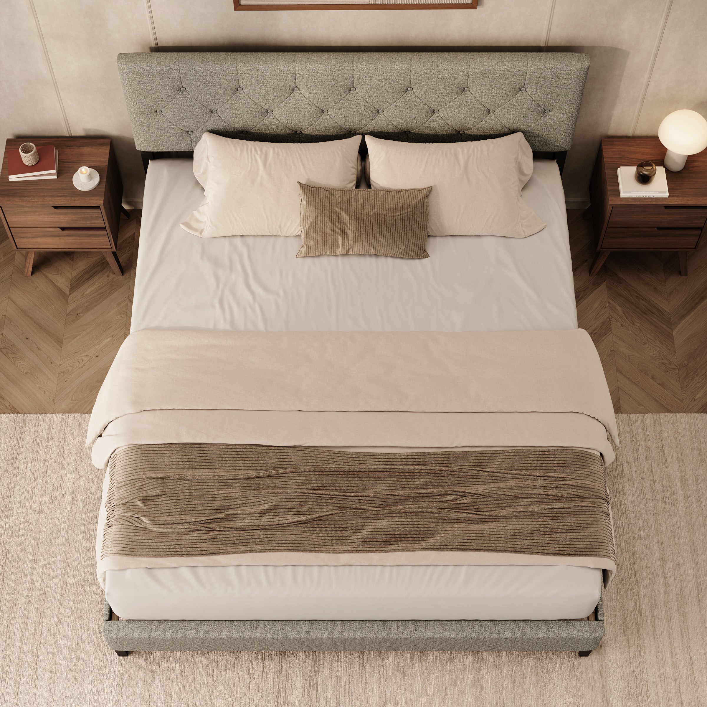 Jorell - Tweepersoonsbed - Stof beige - 180x200 cm
