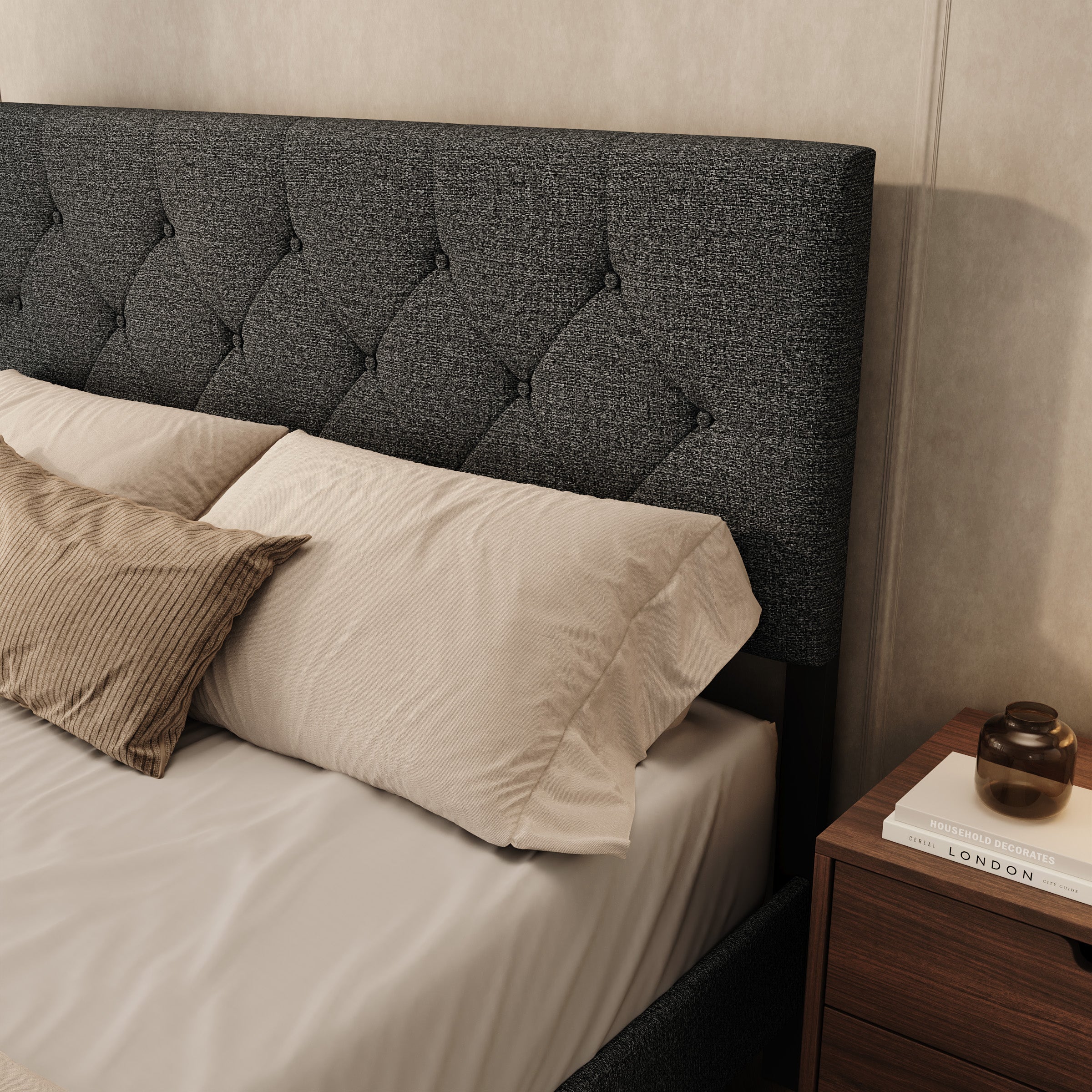 Jorell - Tweepersoonsbed - Stof zwart - 140x200 cm