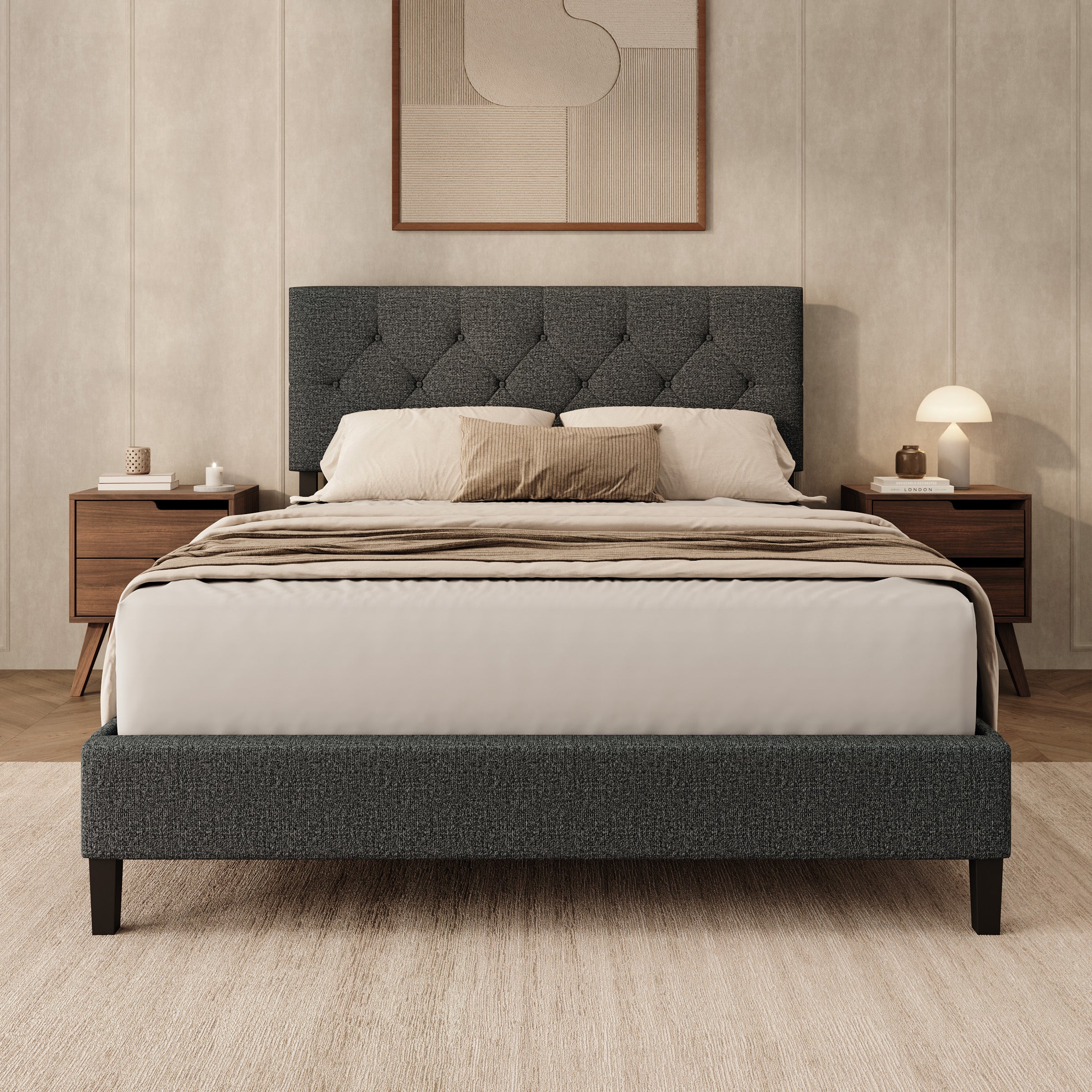 Jorell - Tweepersoonsbed - Stof zwart - 140x200 cm