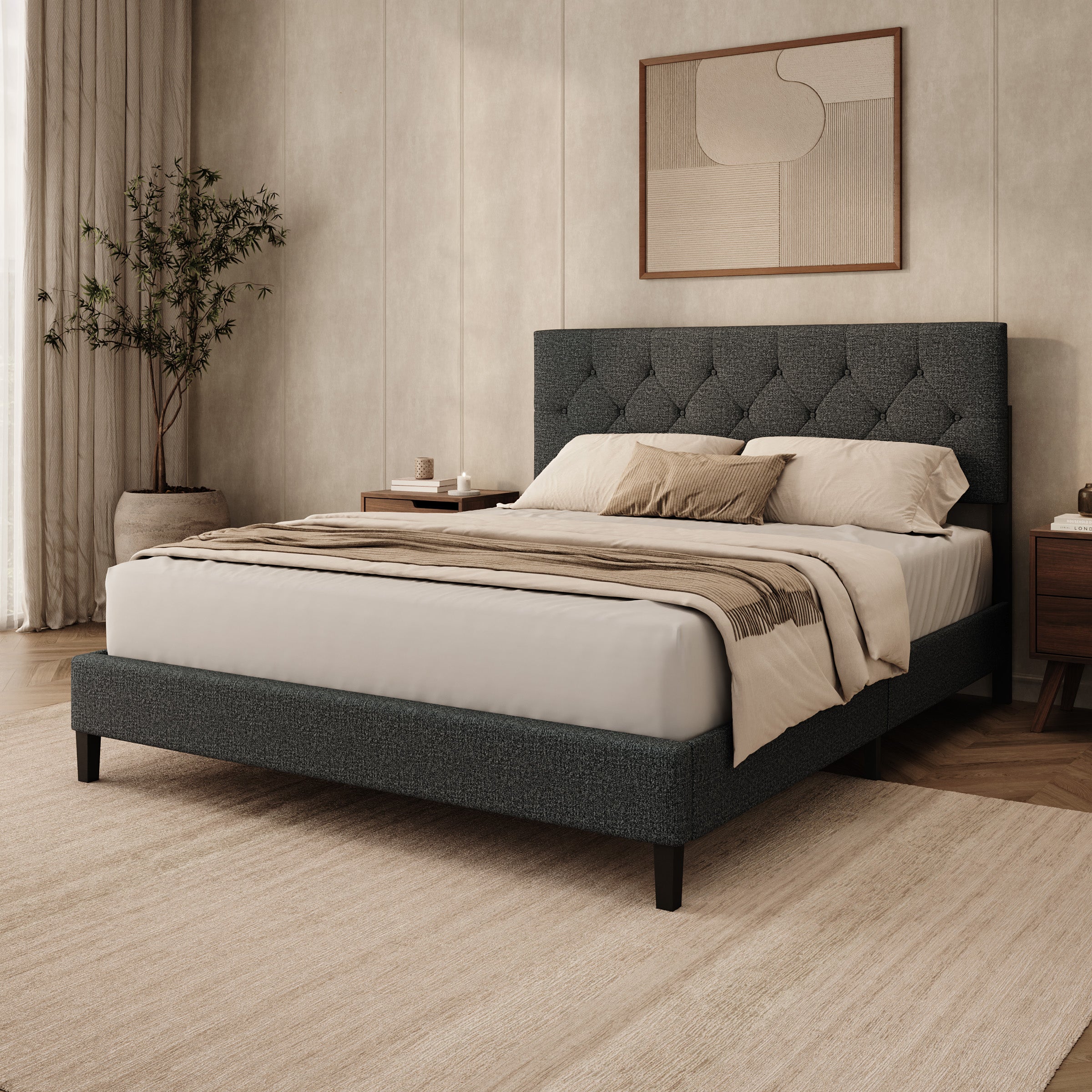 Jorell - Tweepersoonsbed - Stof zwart - 160x200 cm