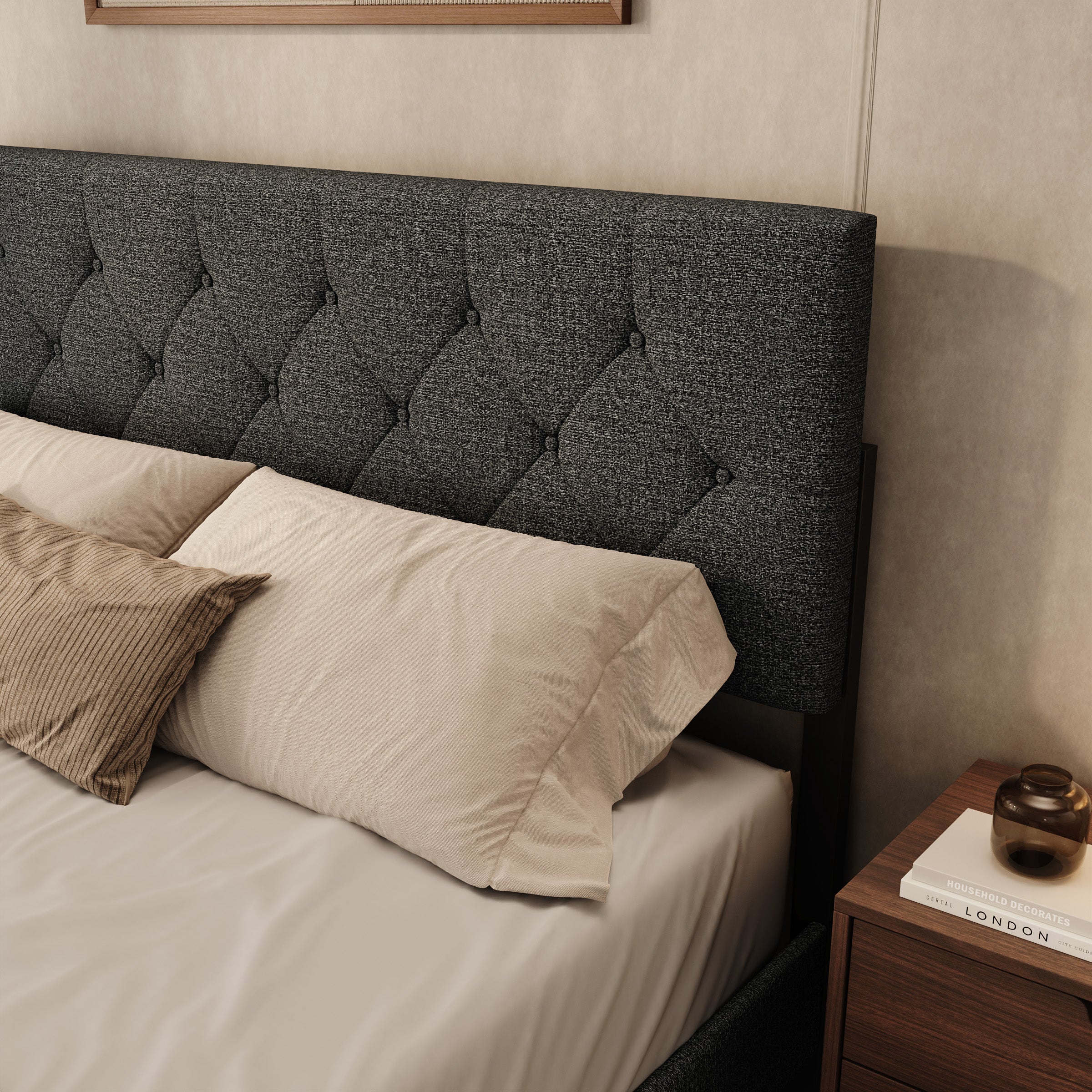 Jorell - Tweepersoonsbed - Stof zwart - 160x200 cm